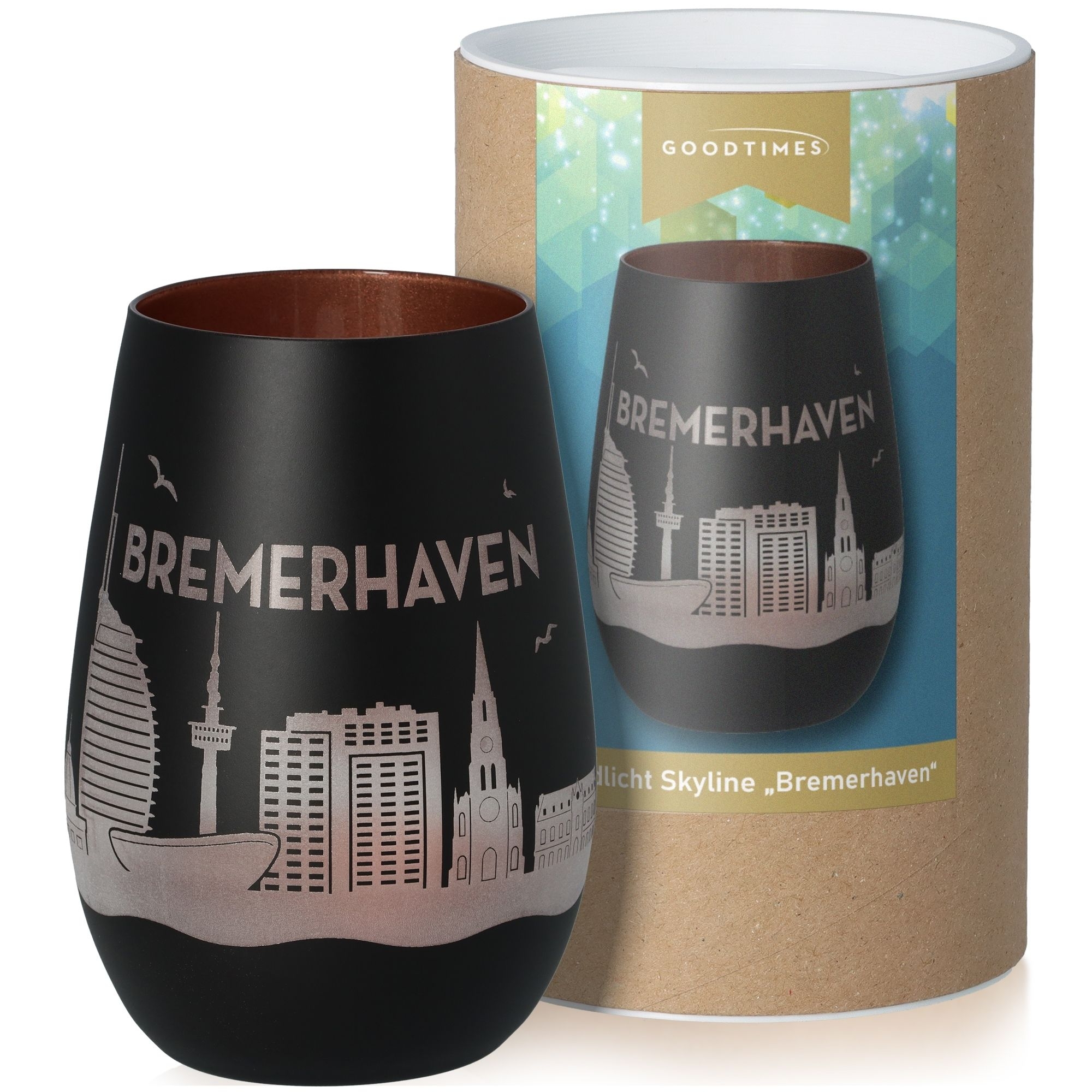 Windlicht Skyline Bremerhaven Schwarz/Bronze