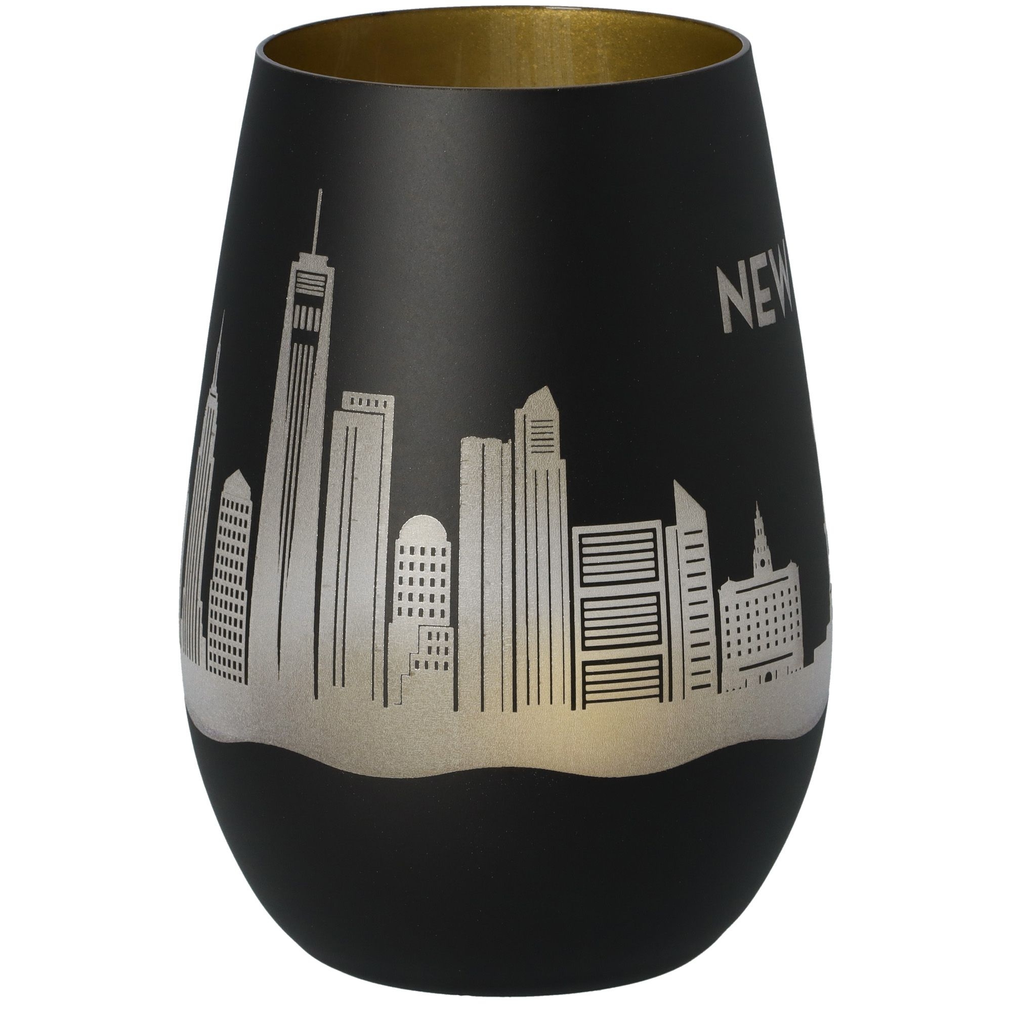 Windlicht Skyline New York Schwarz/Gold