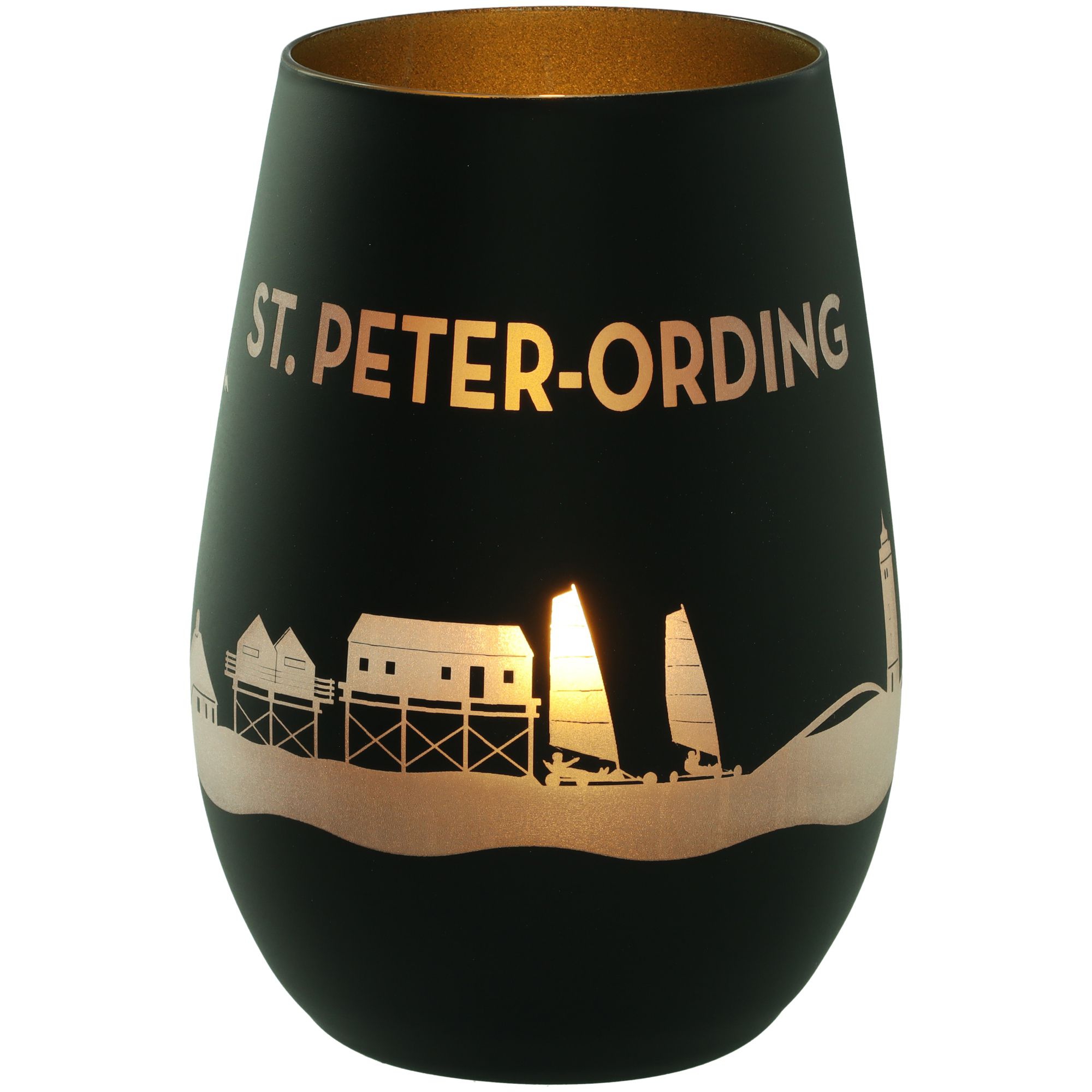 Windlicht Skyline St. Peter-Ording Schwarz/Gold