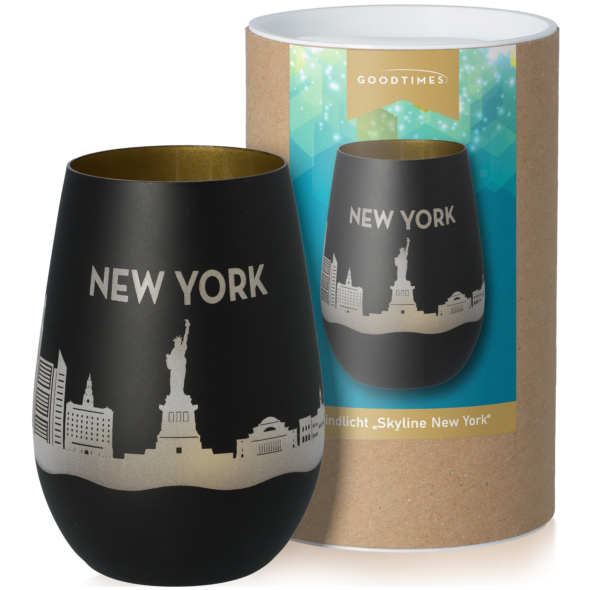 Windlicht Skyline New York Schwarz/Gold