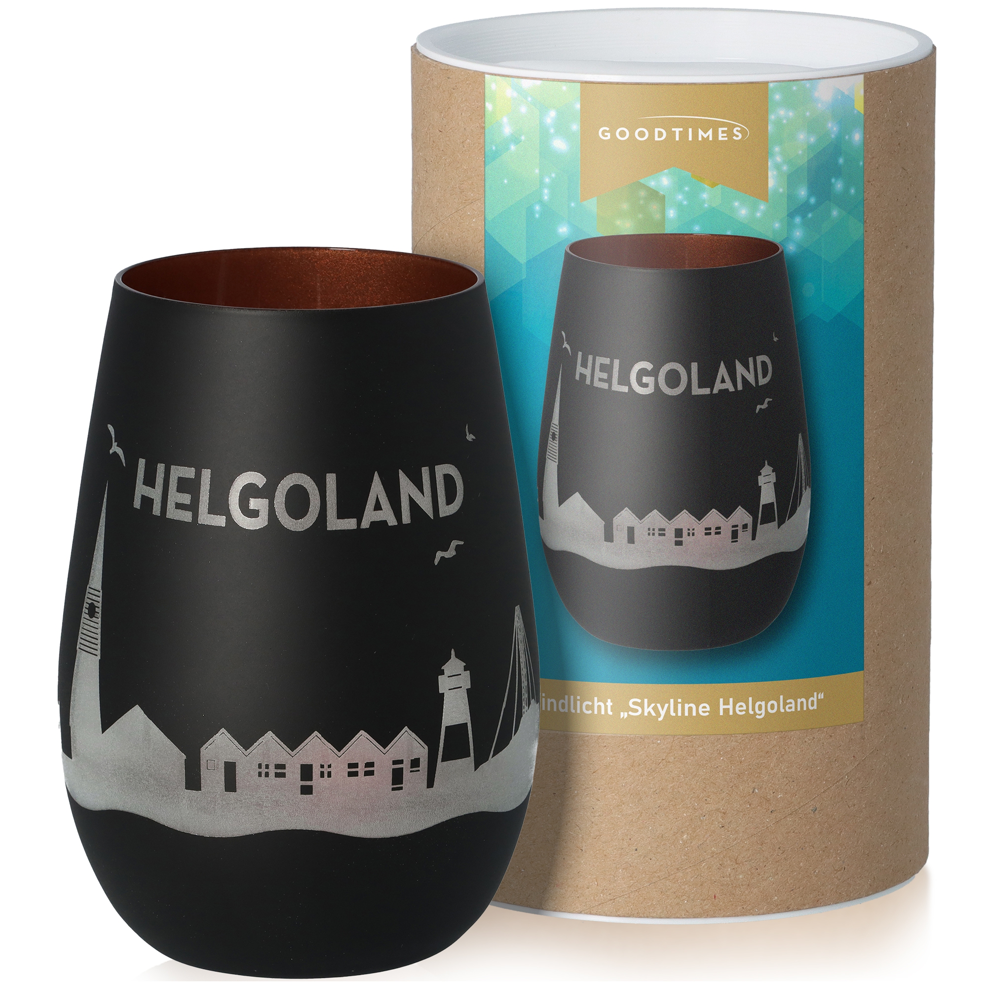 Windlicht Skyline Helgoland Schwarz/Bronze