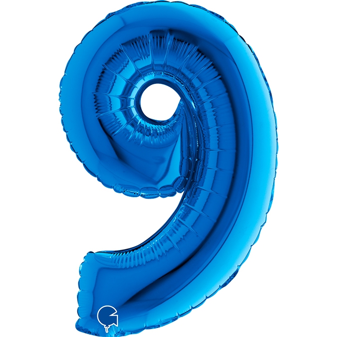 Folienballon Zahl "9" Blau, zur Luftbefüllung, 35 cm
