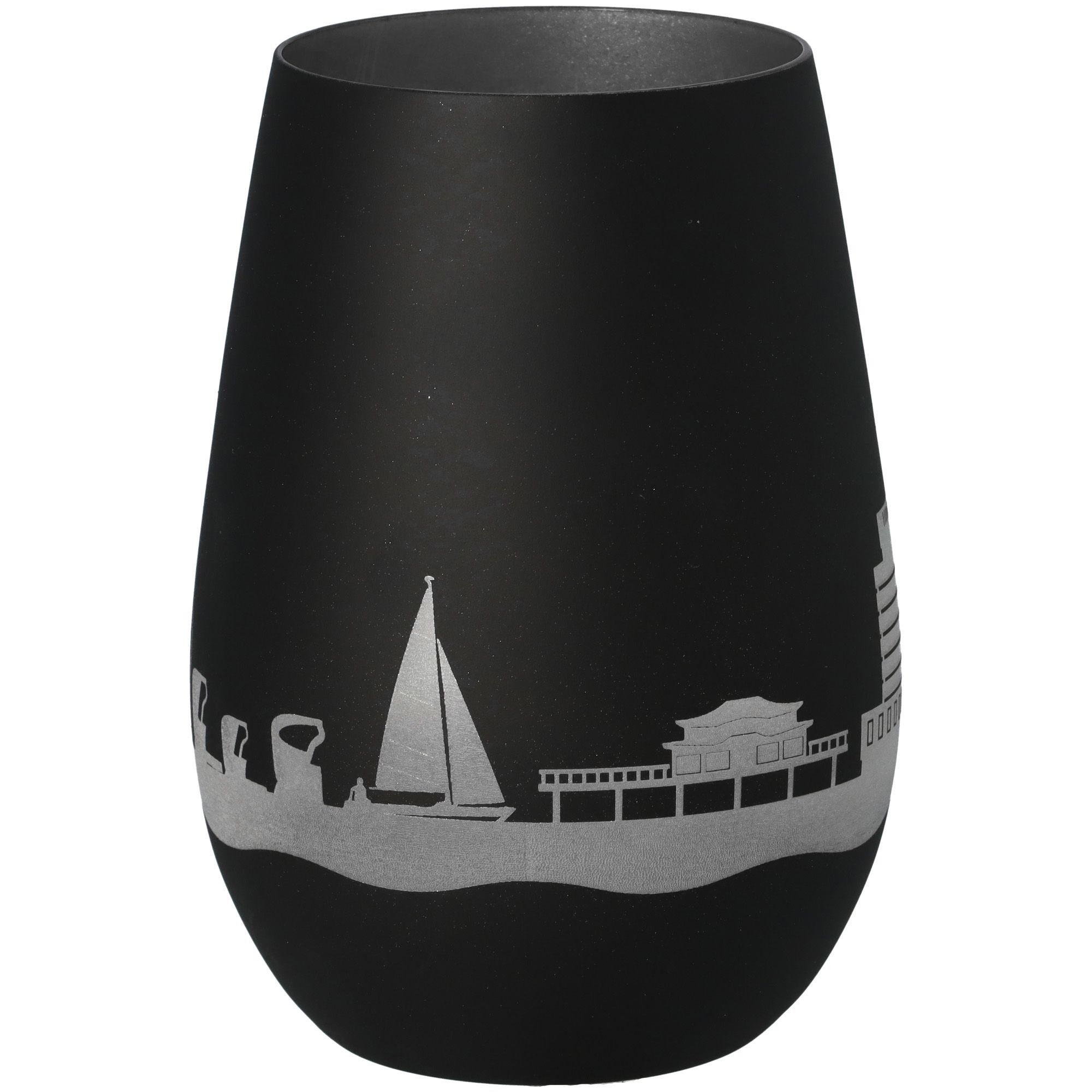 Windlicht Skyline Timmendorfer Strand Schwarz/Silber