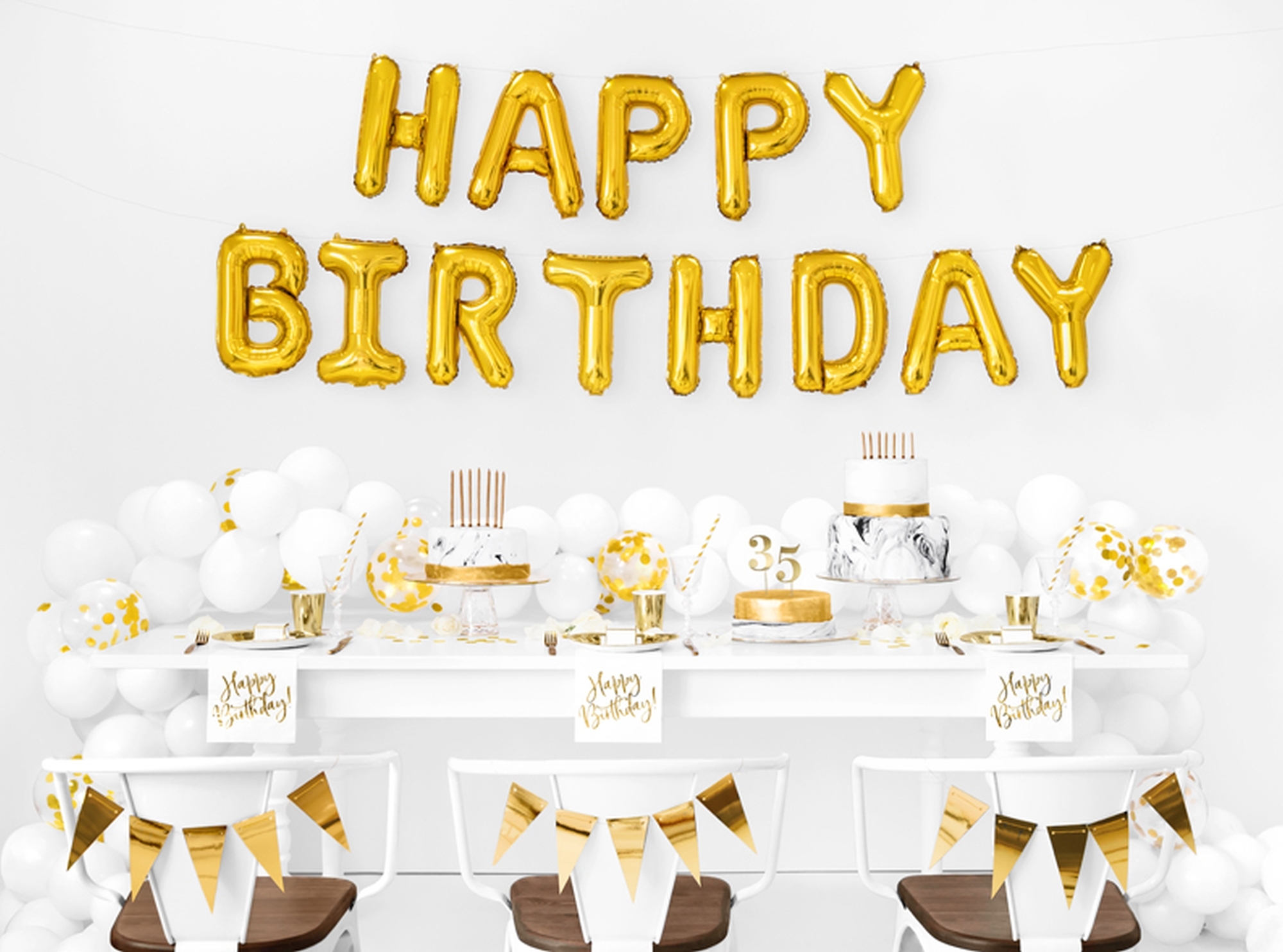 20 Servietten - Happy Birthday - Weiß / Gold