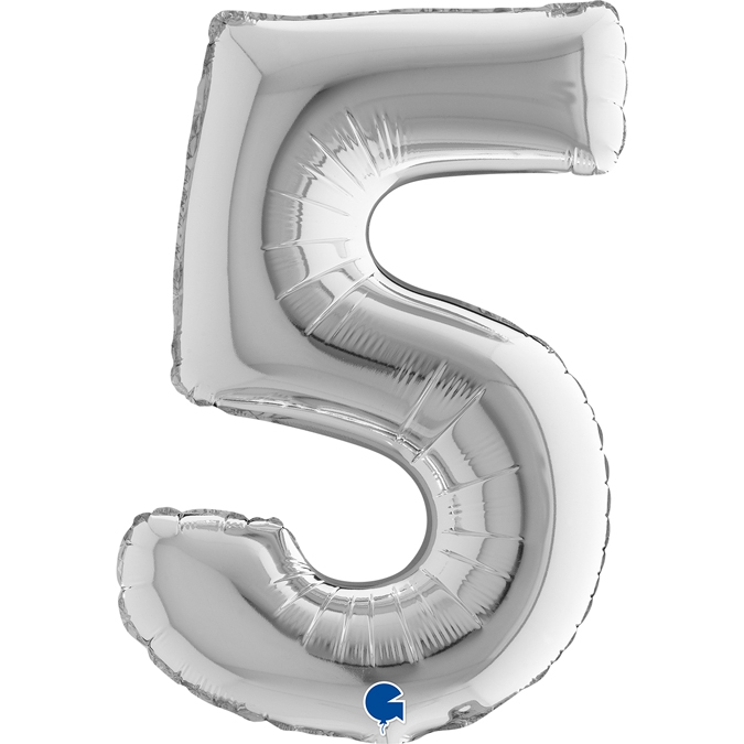 Folienballon Zahl "5" Silber, zur Luftbefüllung, 35 cm