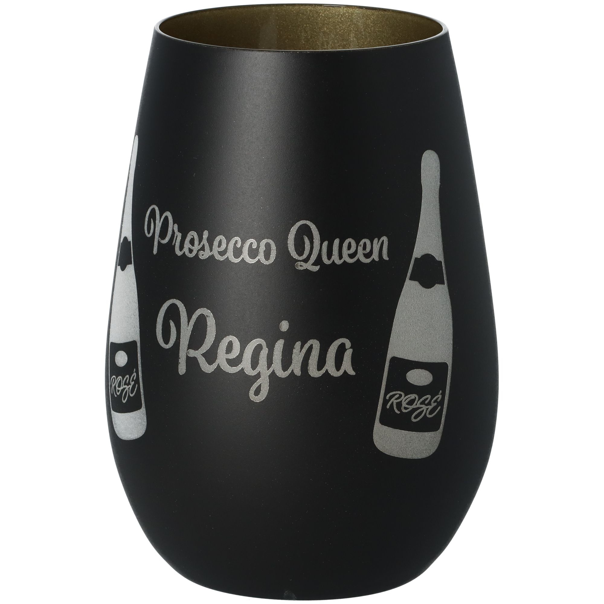 Windlicht Prosecco Queen "Name" Schwarz/Gold