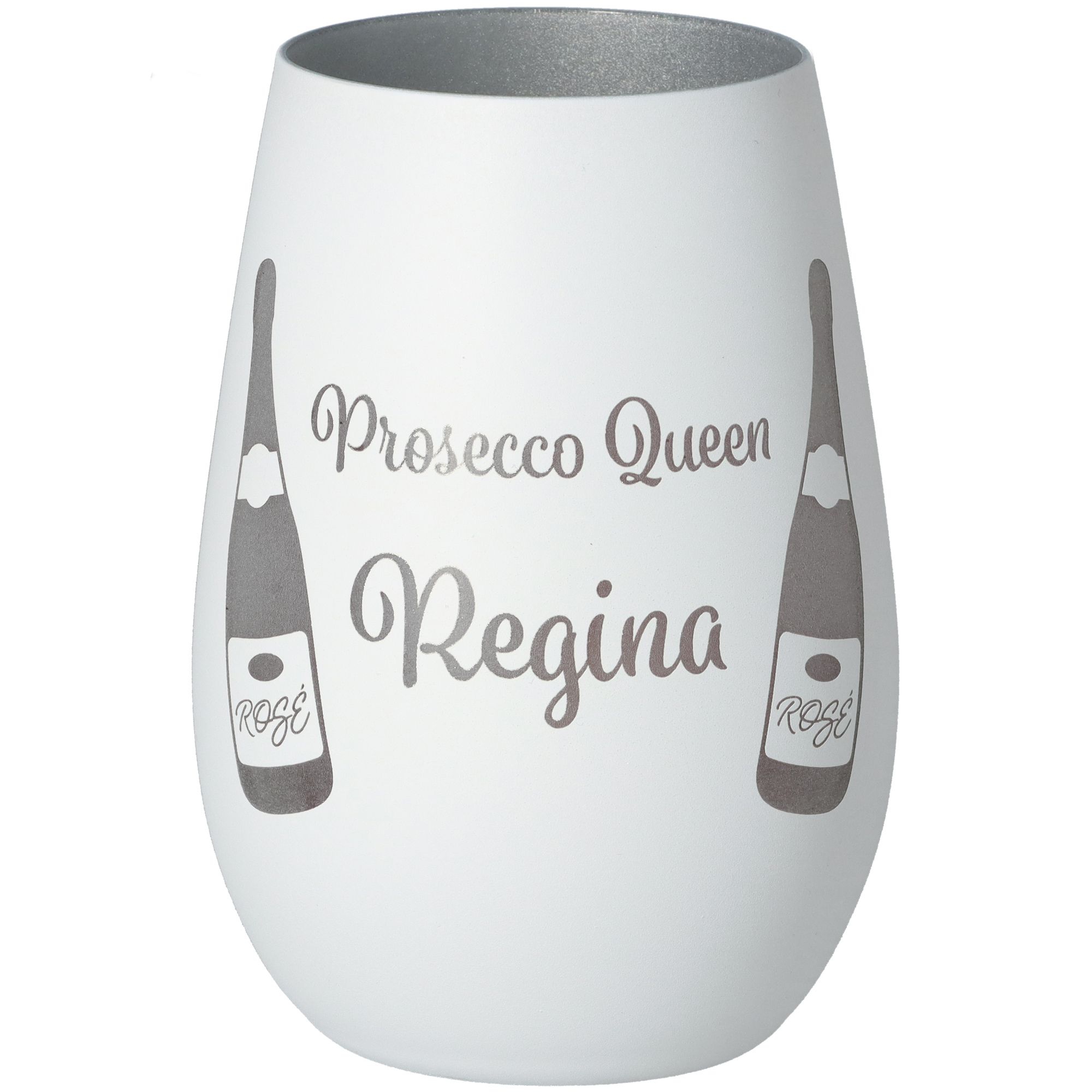 Windlicht Prosecco Queen "Name" Weiß/Silber