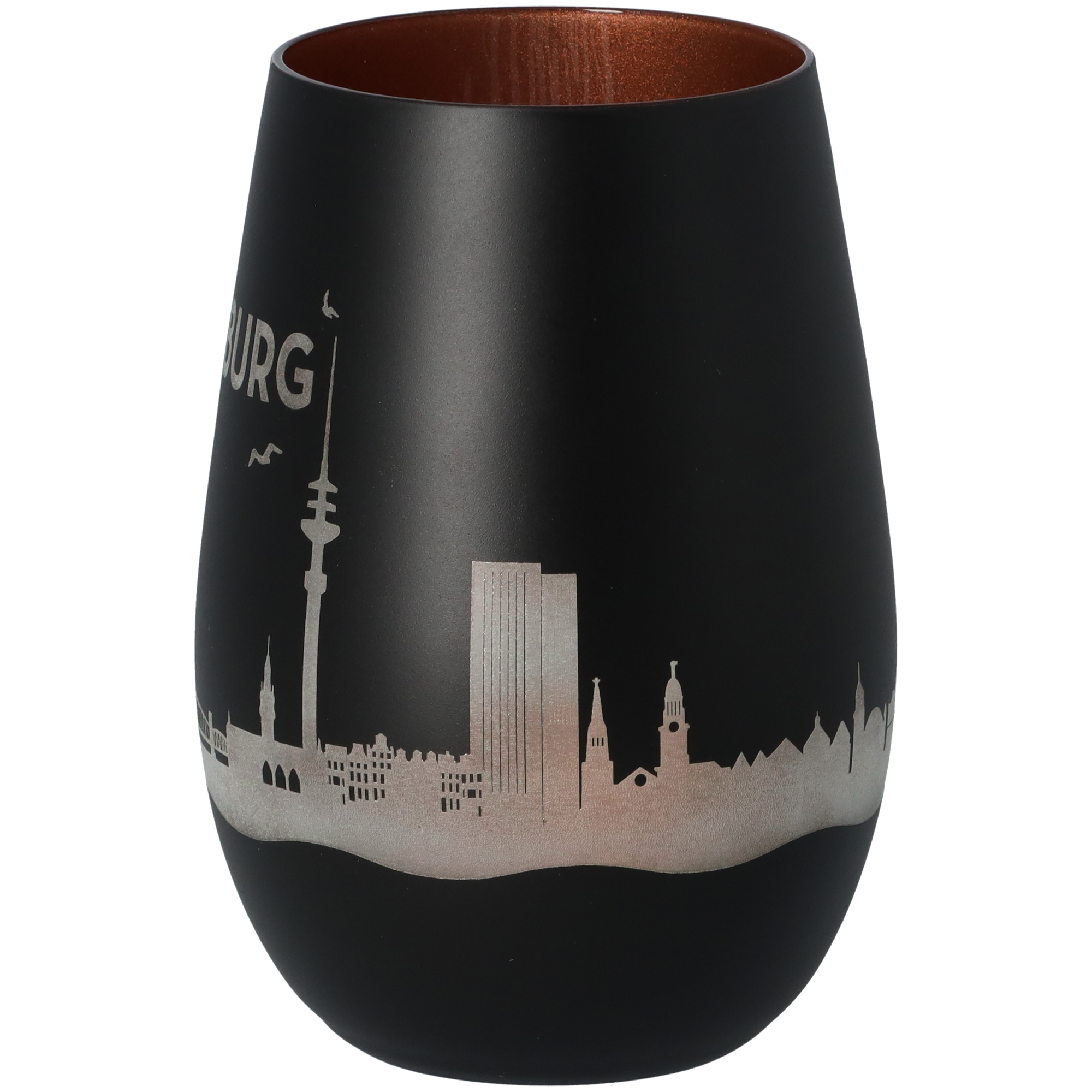 Windlicht Skyline Hamburg Schwarz/Bronze