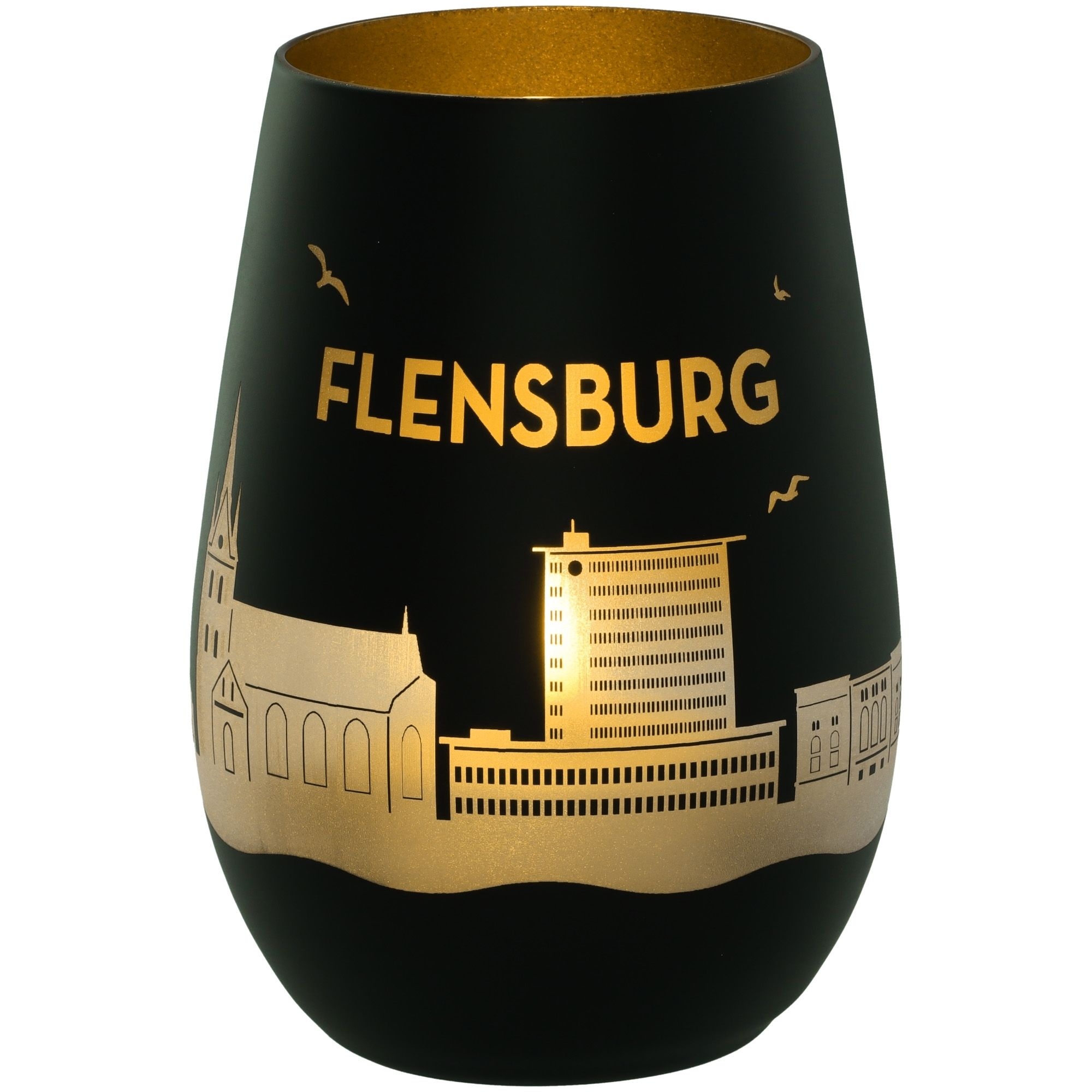 Windlicht Skyline Flensburg Schwarz/Gold