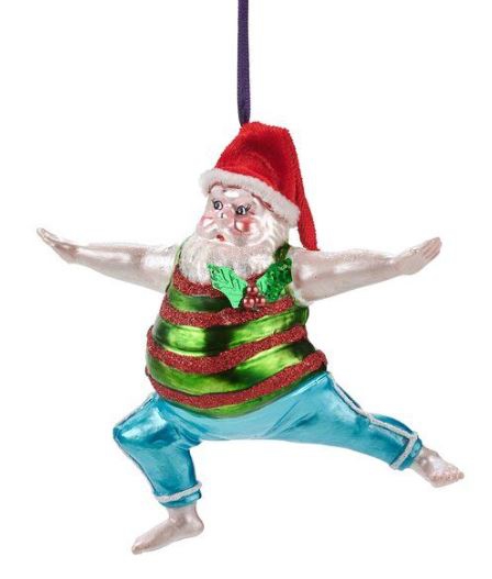 Weihnachtskugel "Yoga-Santa" Krieger Haltung