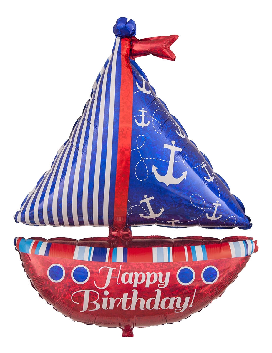 Folienballon Happy Birthday Segelboot Holographic 94cm