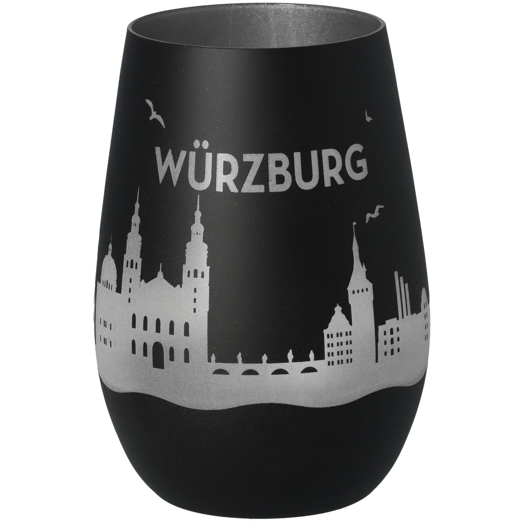 Windlicht Skyline Würzburg Schwarz/Silber