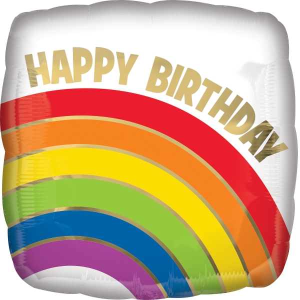 Folienballon "Happy Birthday" Regenbogen mit Gold, 46 cm