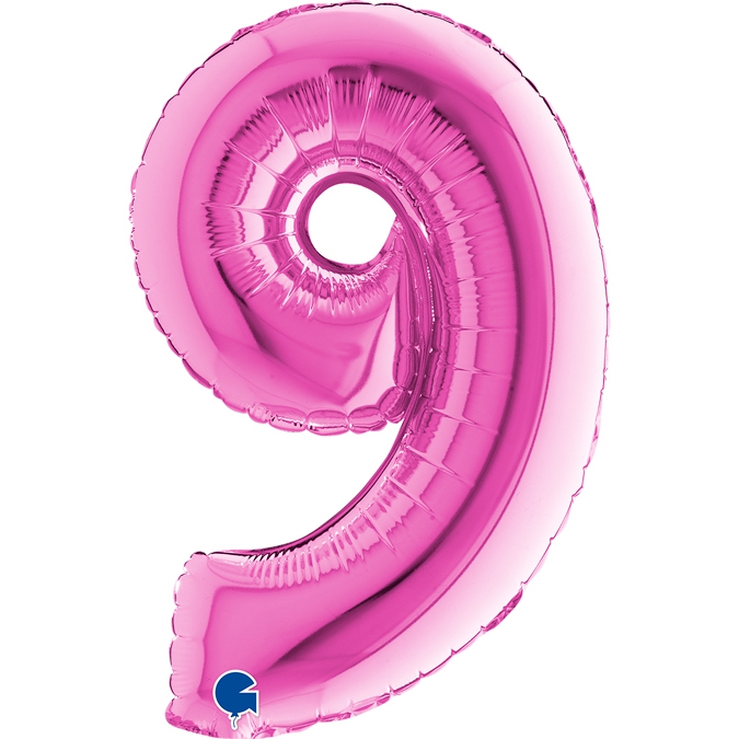 Folienballon Zahl "9" Pink, zur Luftbefüllung, 35 cm