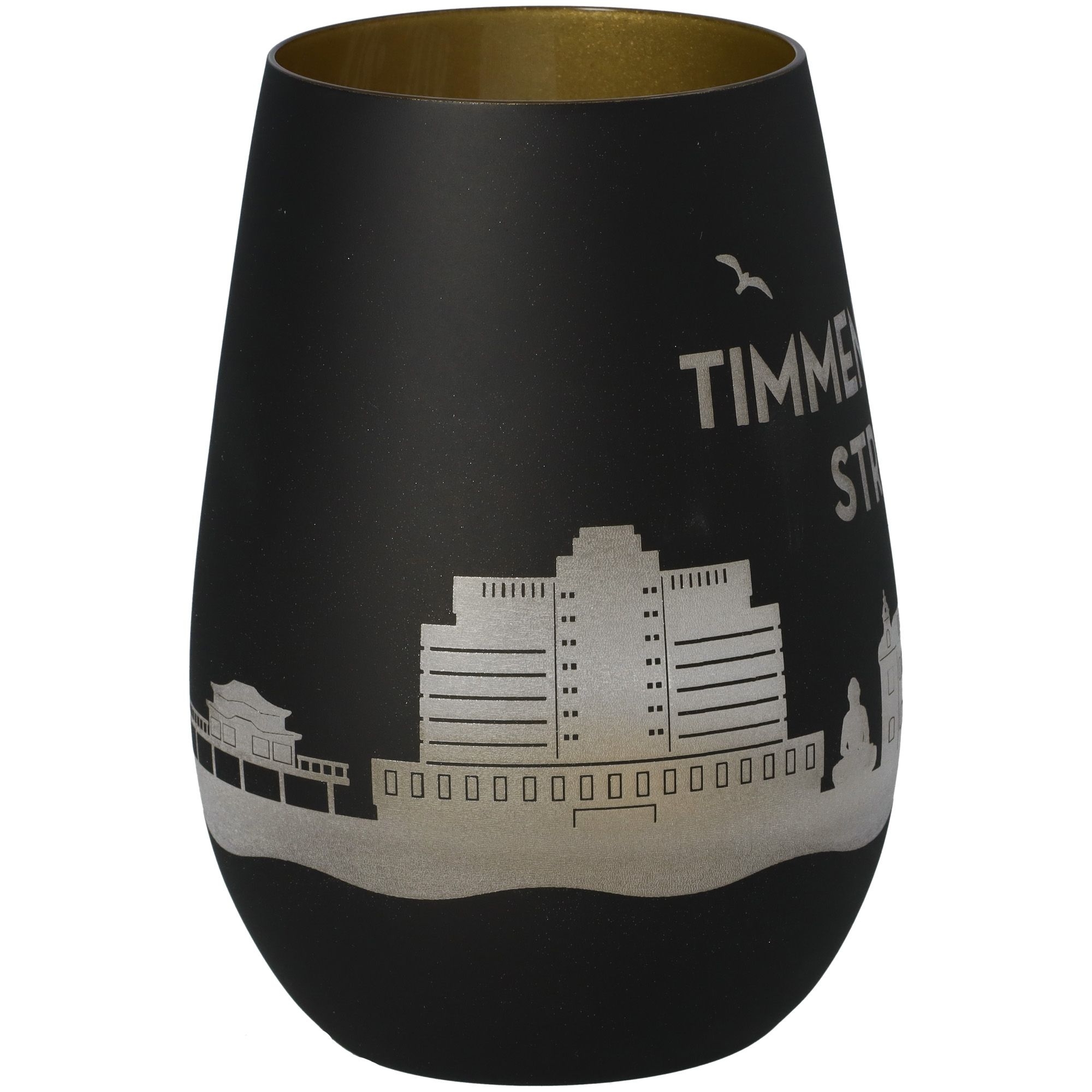 Windlicht Skyline Timmendorfer Strand Schwarz/Gold