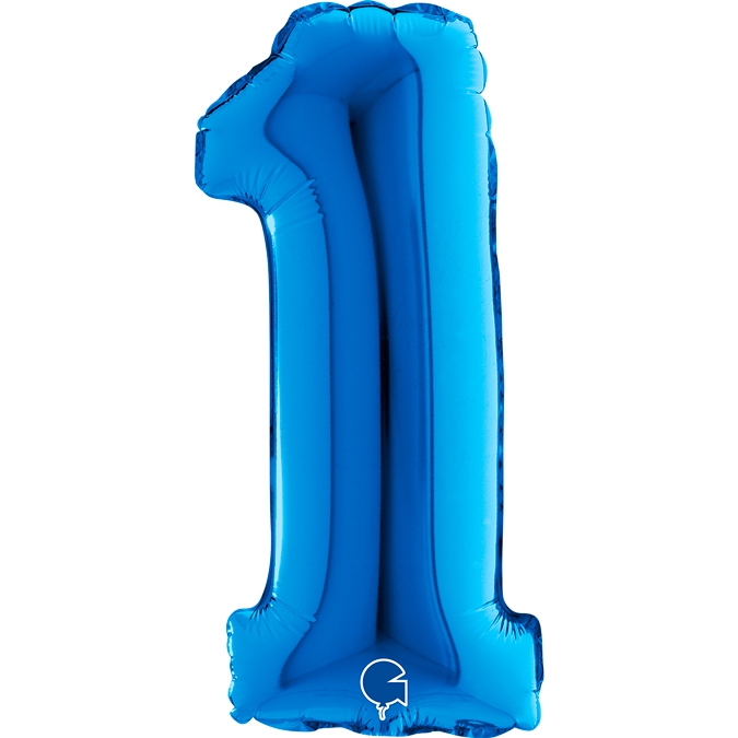 Folienballon Zahl "1" Blau, zur Luftbefüllung, 35 cm