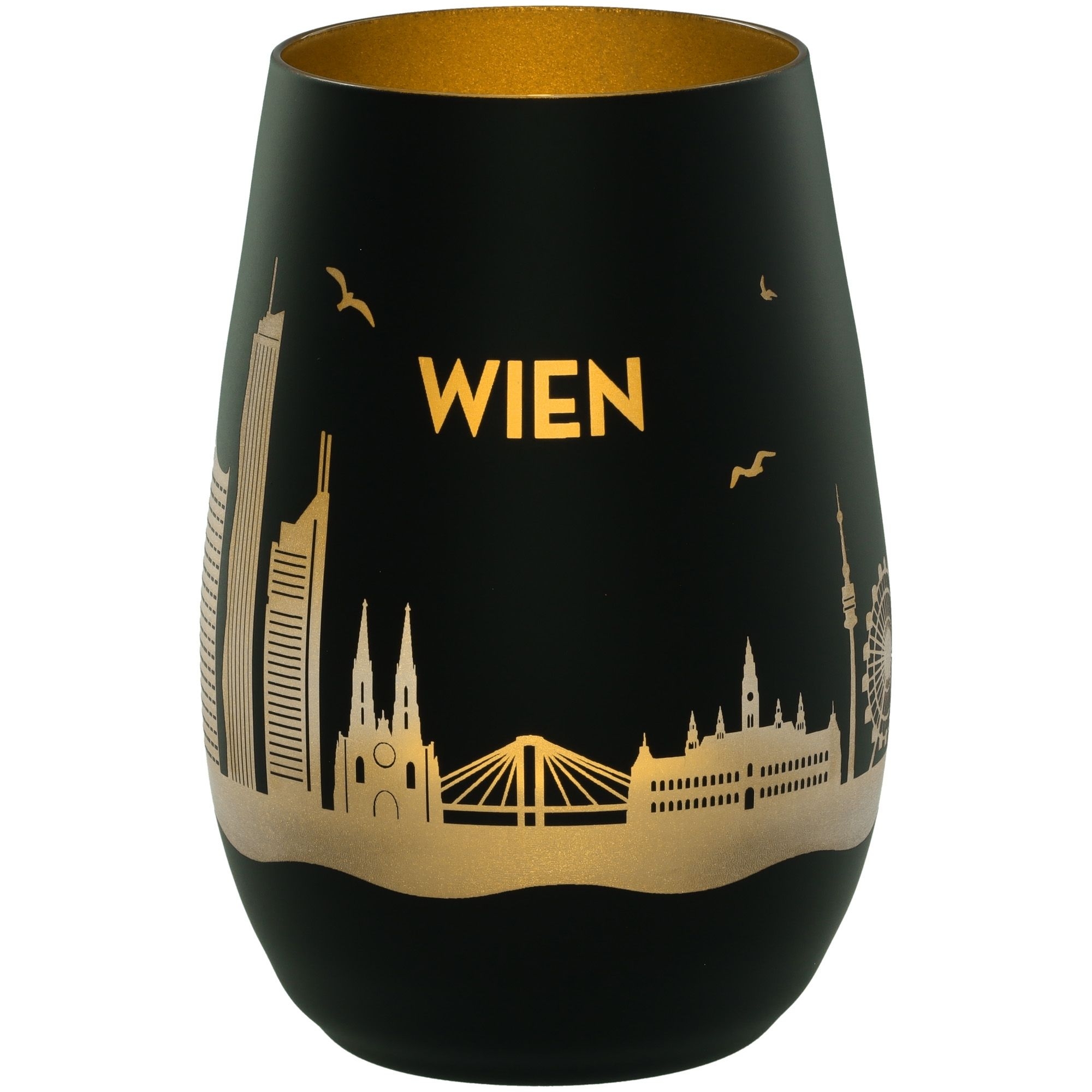 Windlicht Skyline Wien Schwarz/Gold