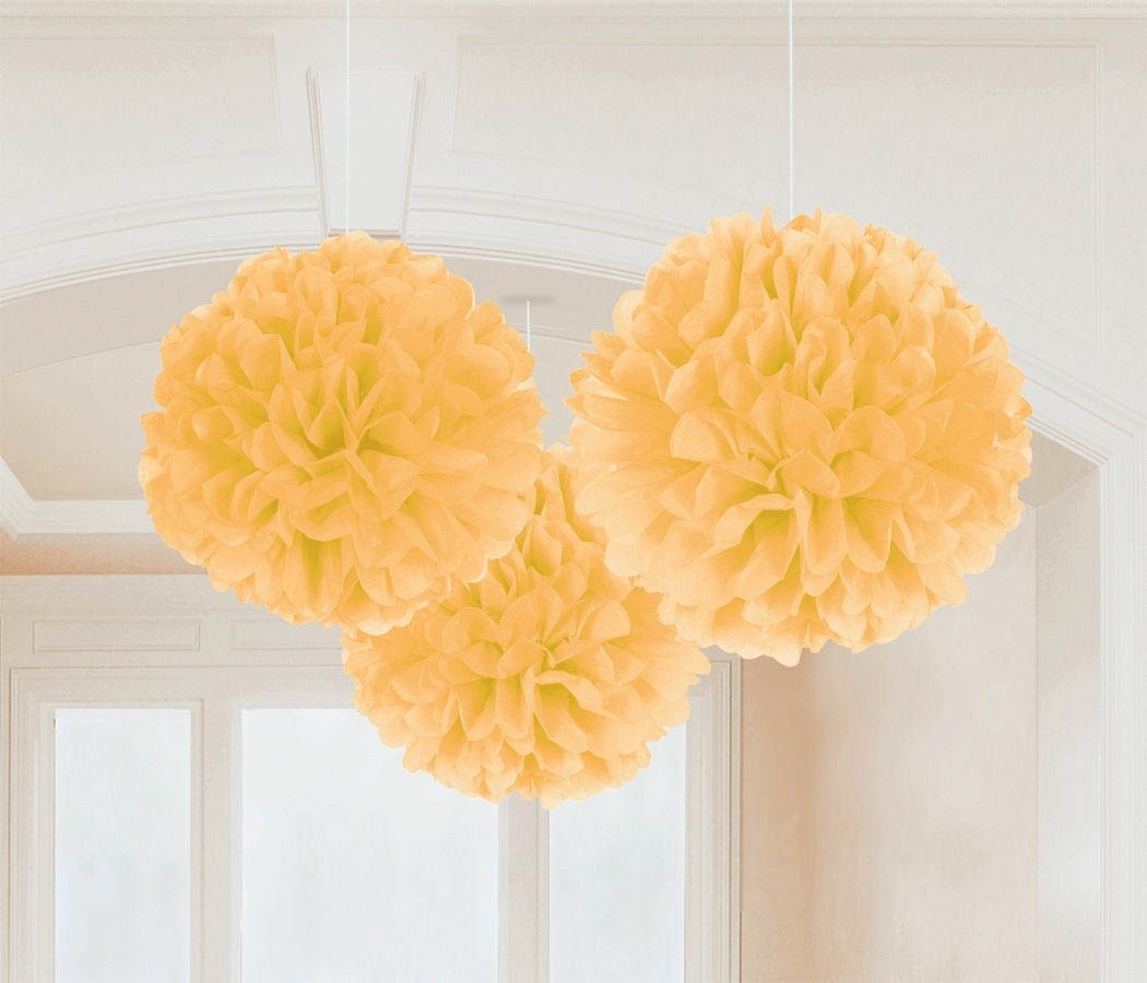 Gold - 3 Fluffy Pom Poms