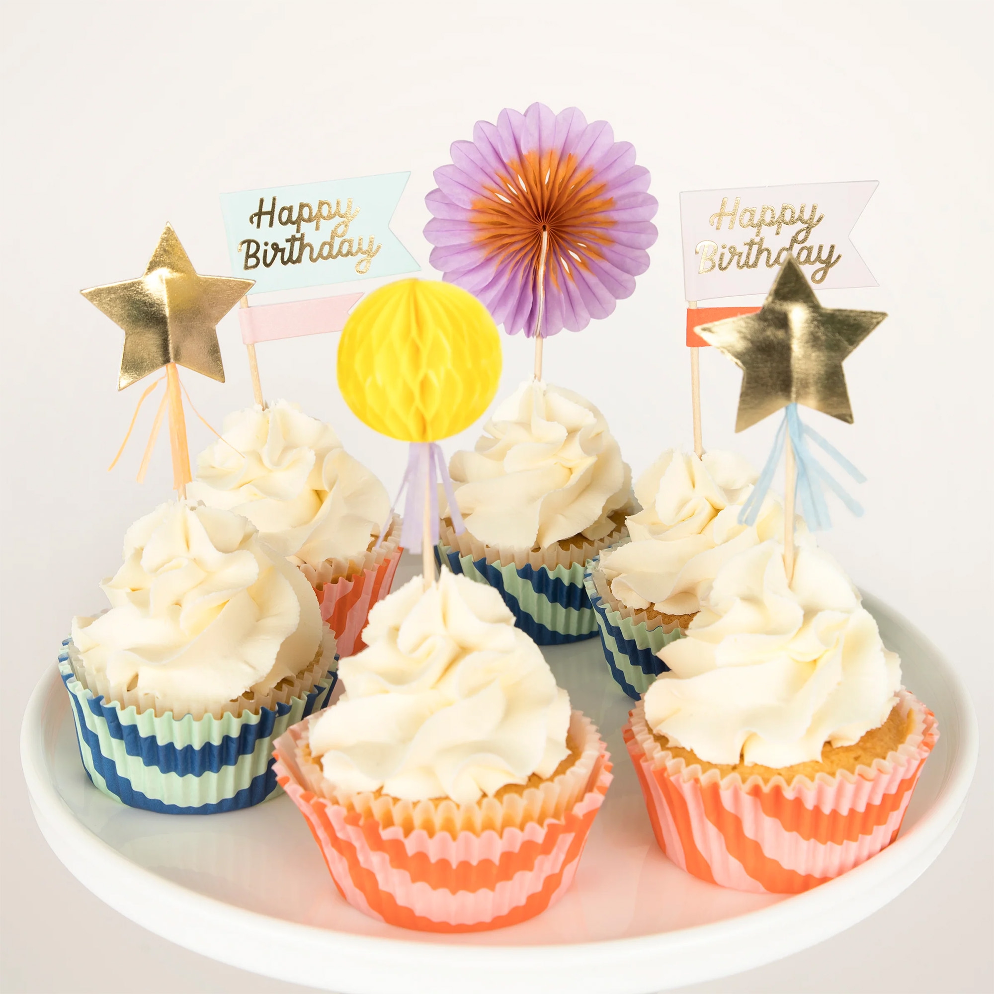 Meri Meri - Cupcake Set "Happy Birthday" gestreift 48 Teilig