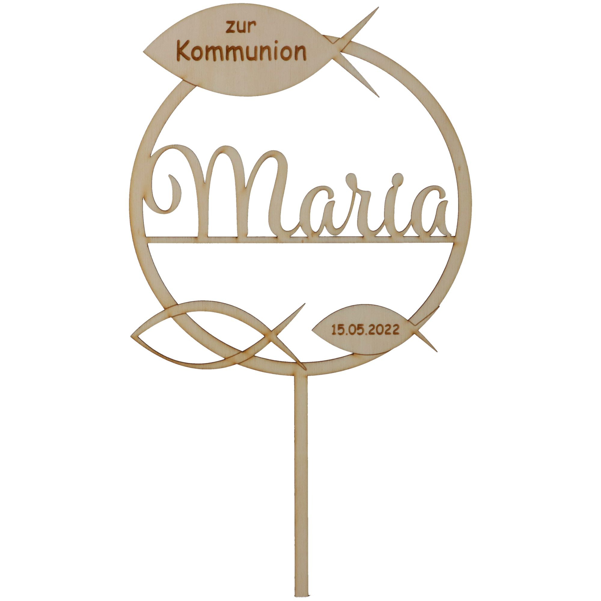 Cake Topper Kommunion "Name & Datum" Holz