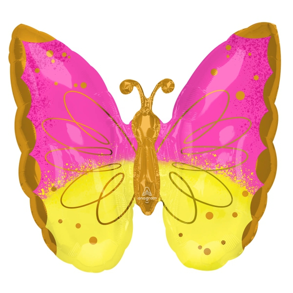 Folienballon Supershape Pink & Yellow Butterfly 63x63 cm