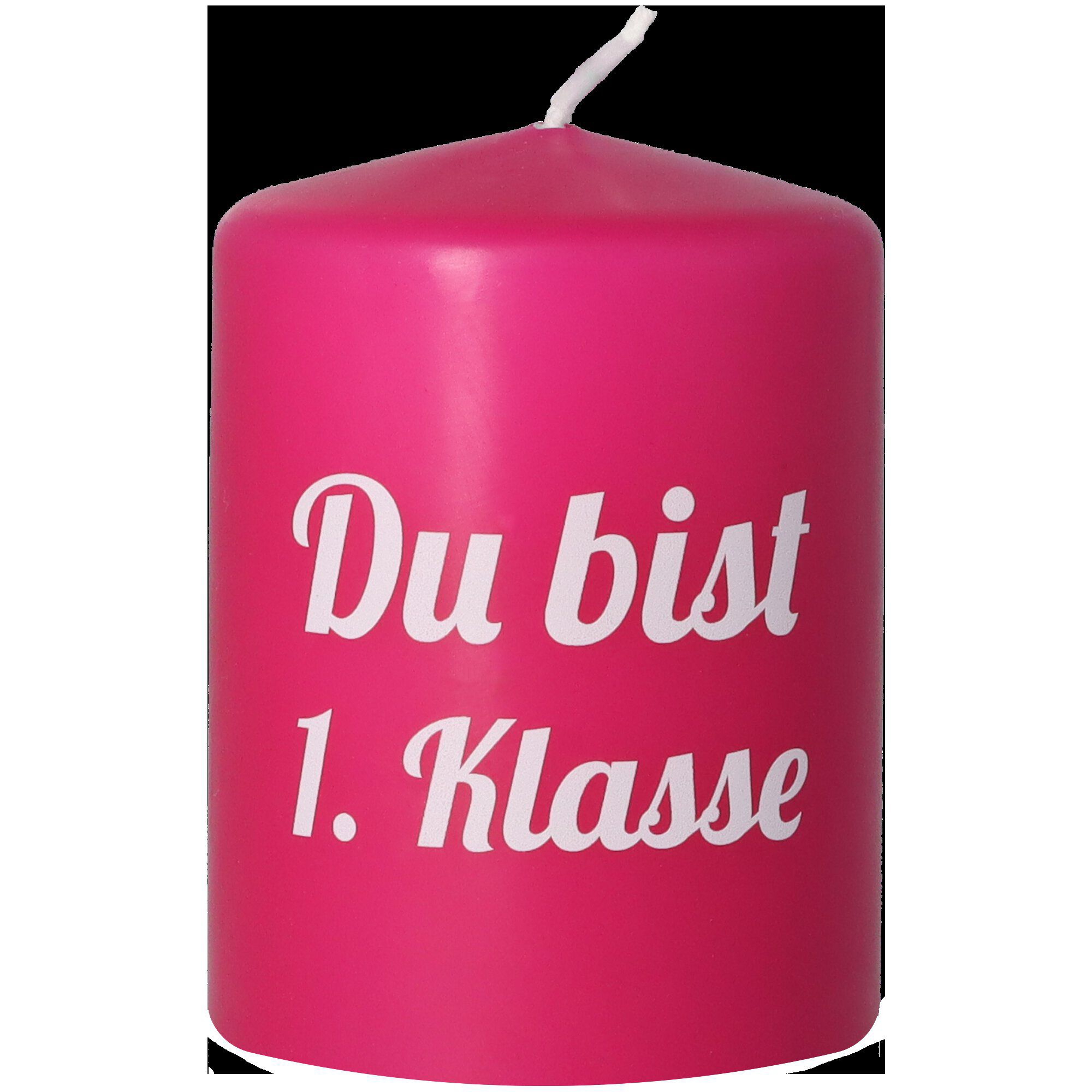 Stumpenkerze Pink "Du bist 1. Klasse"