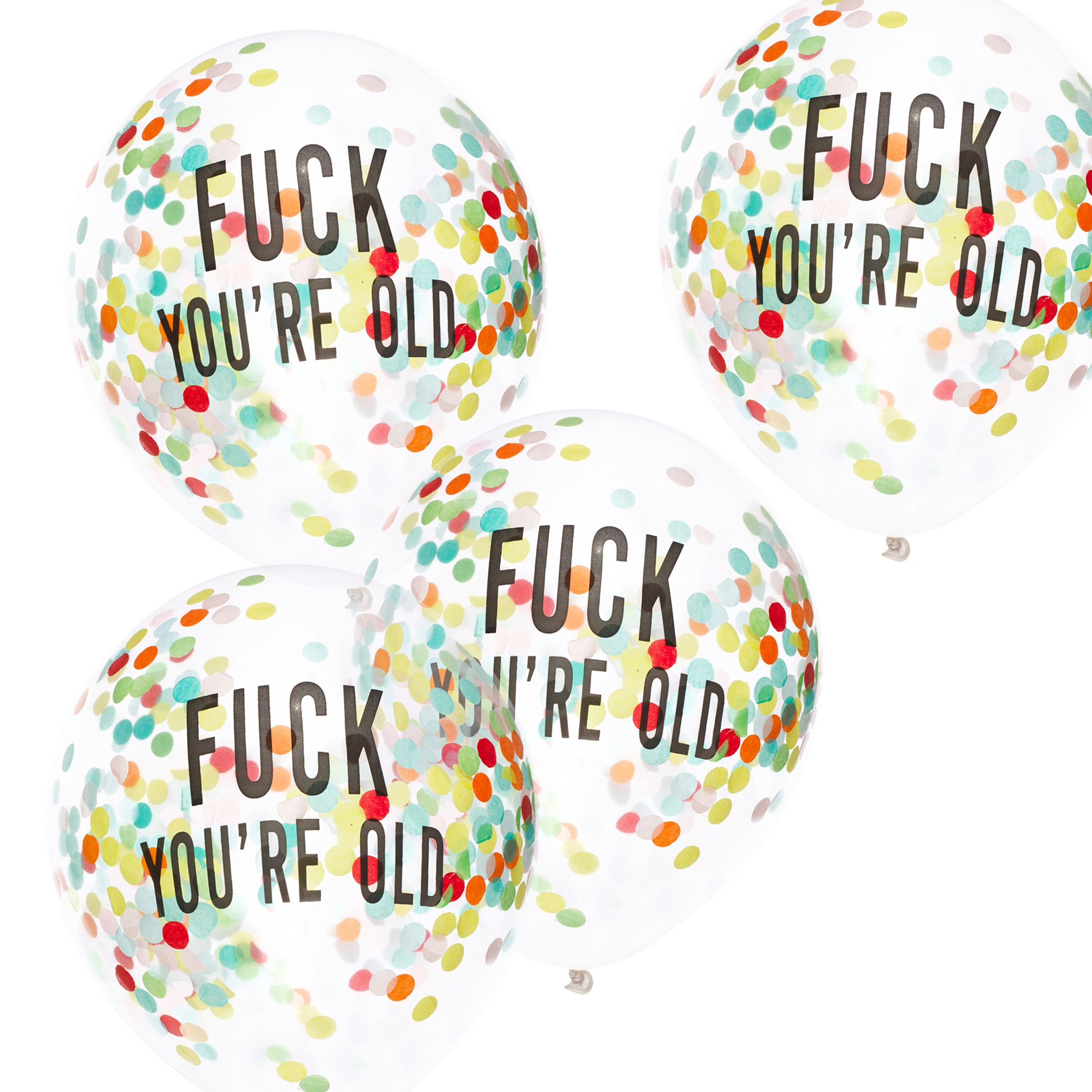 5 Konfettiballons "Fuck you're old" Bunt