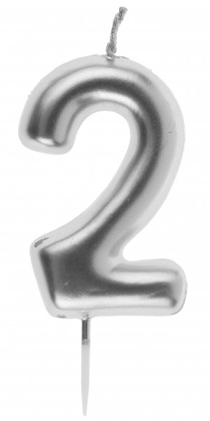 Zahlenkerze "2", Silber