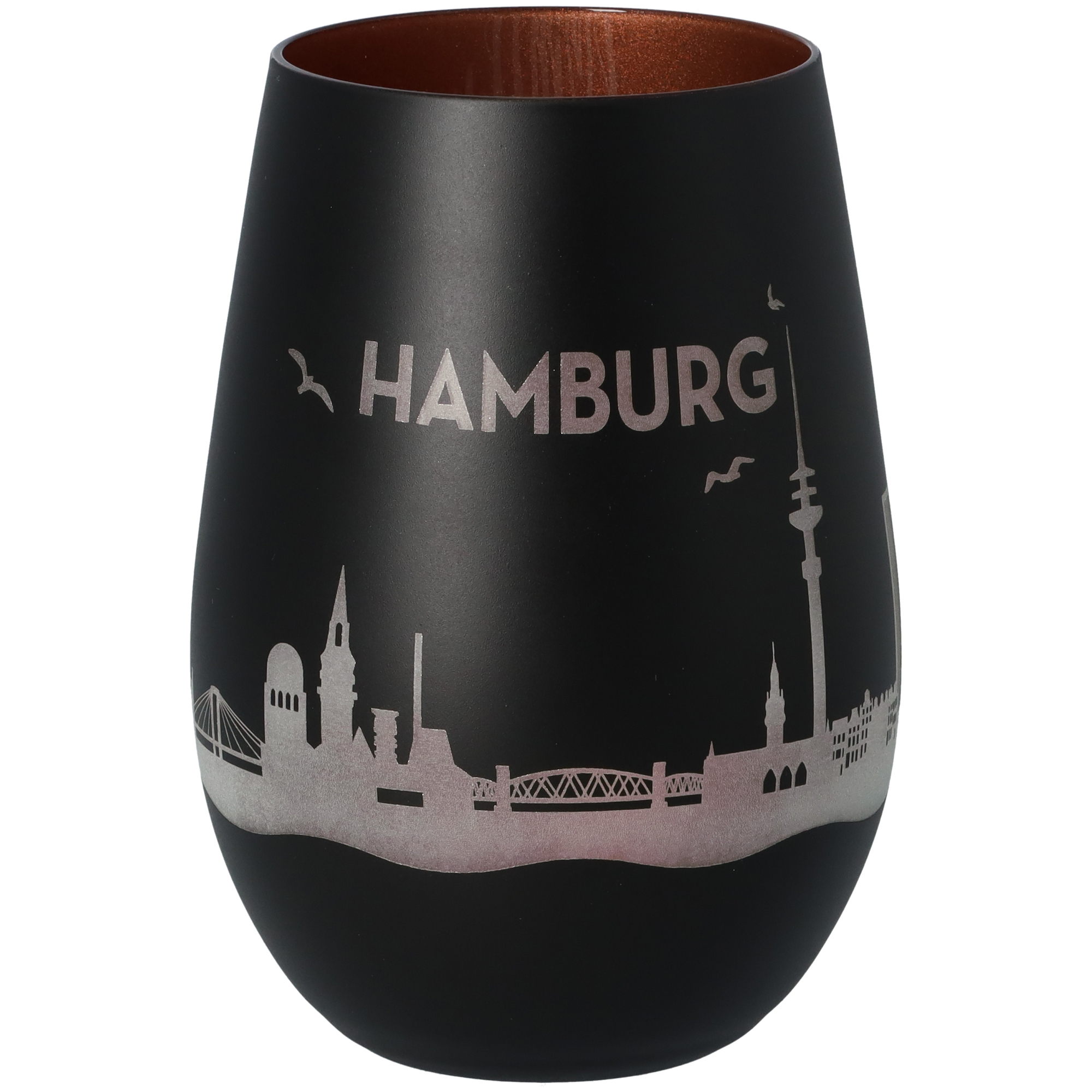 Windlicht Skyline Hamburg Schwarz/Bronze