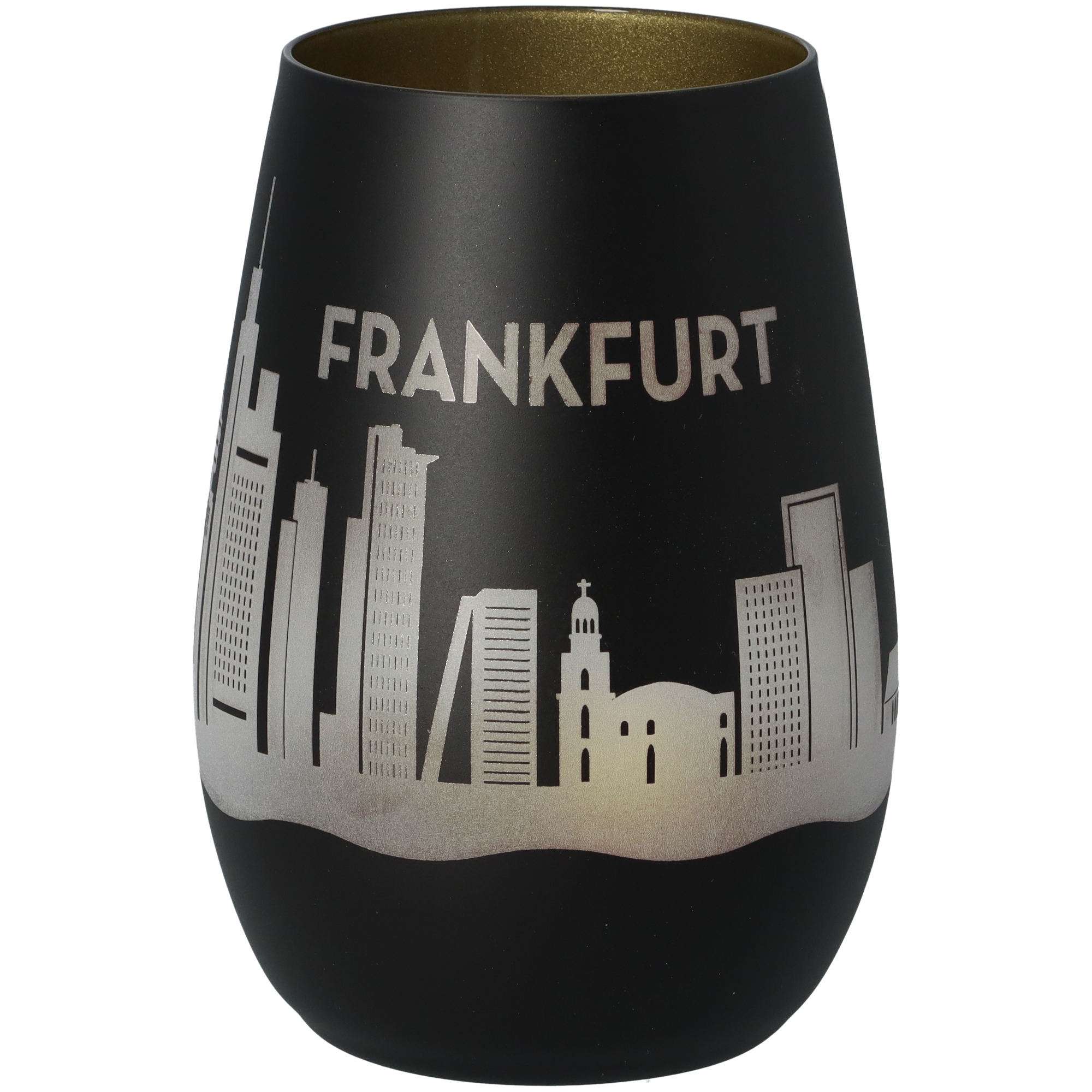 Windlicht Skyline Frankfurt Schwarz/Gold