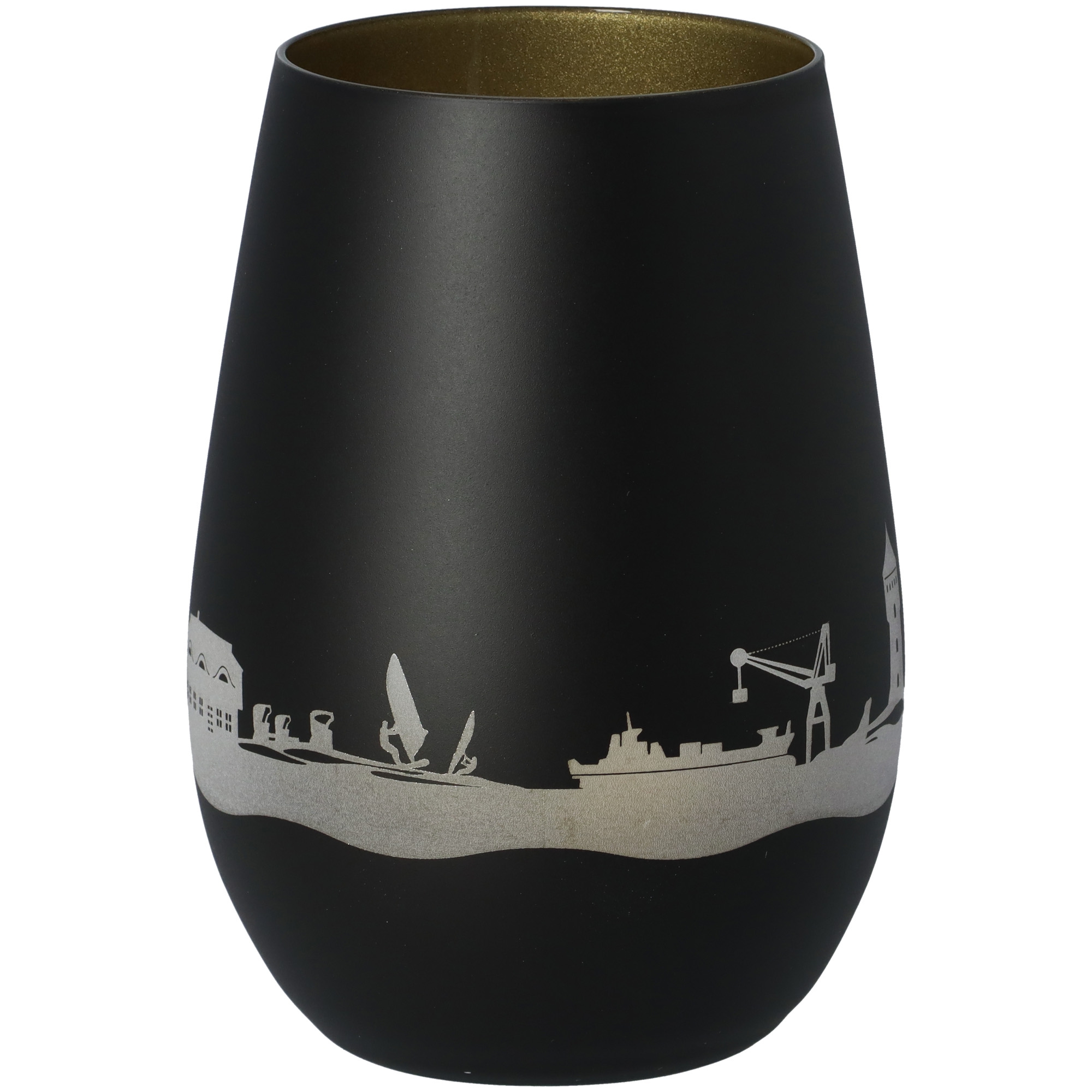 Windlicht Skyline Cuxhaven Schwarz/Gold