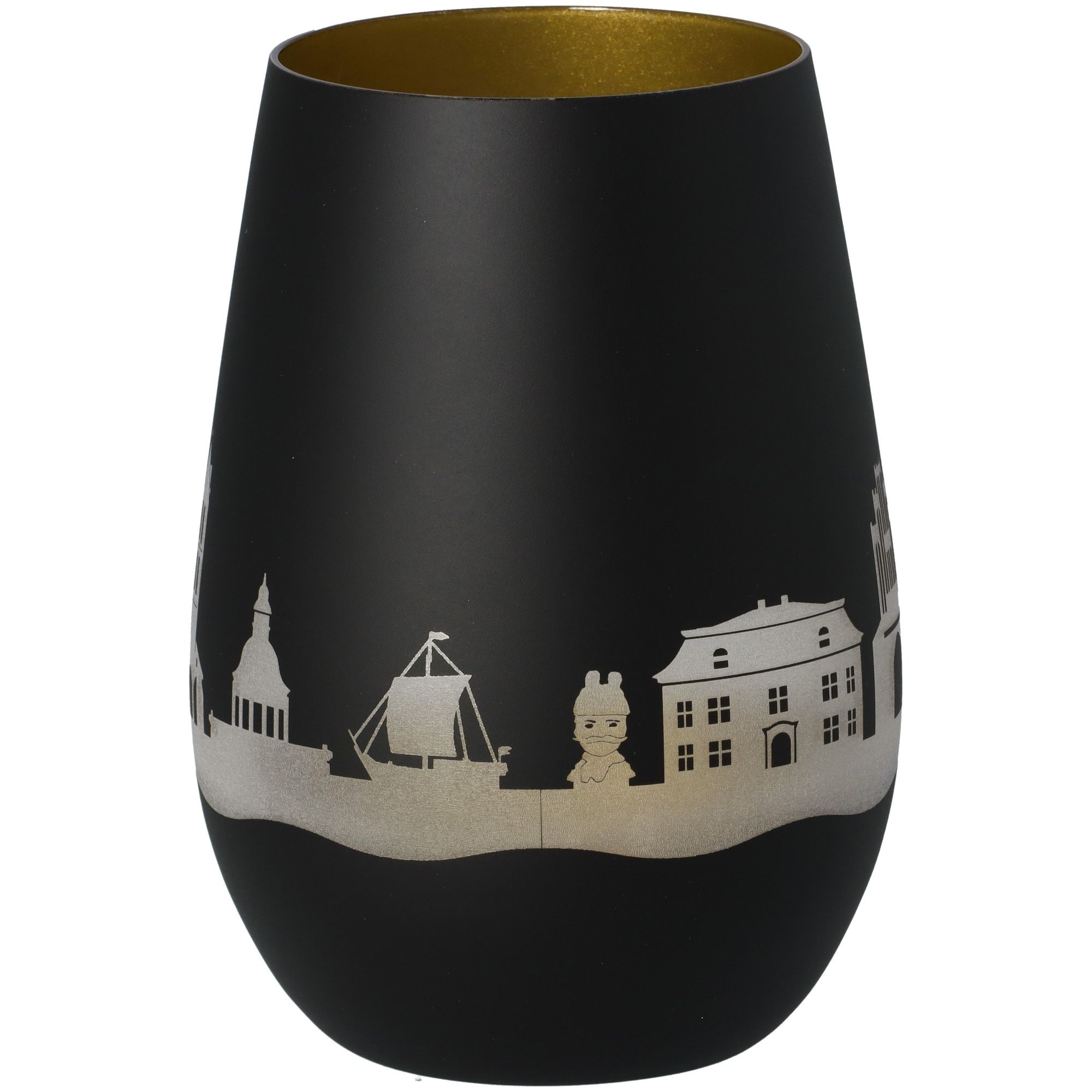 Windlicht Skyline Wismar Schwarz/Gold