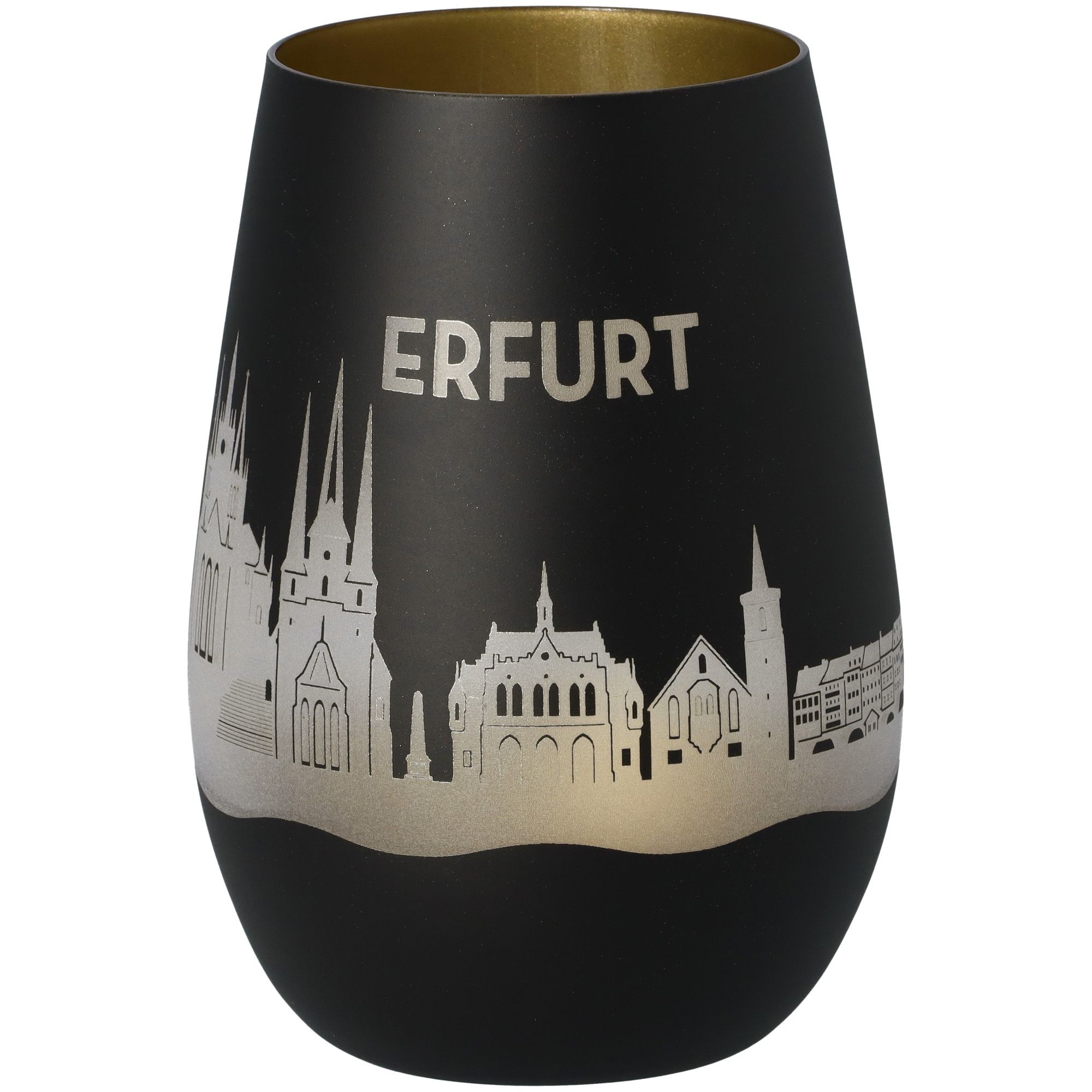 Windlicht Skyline Erfurt Schwarz/Gold