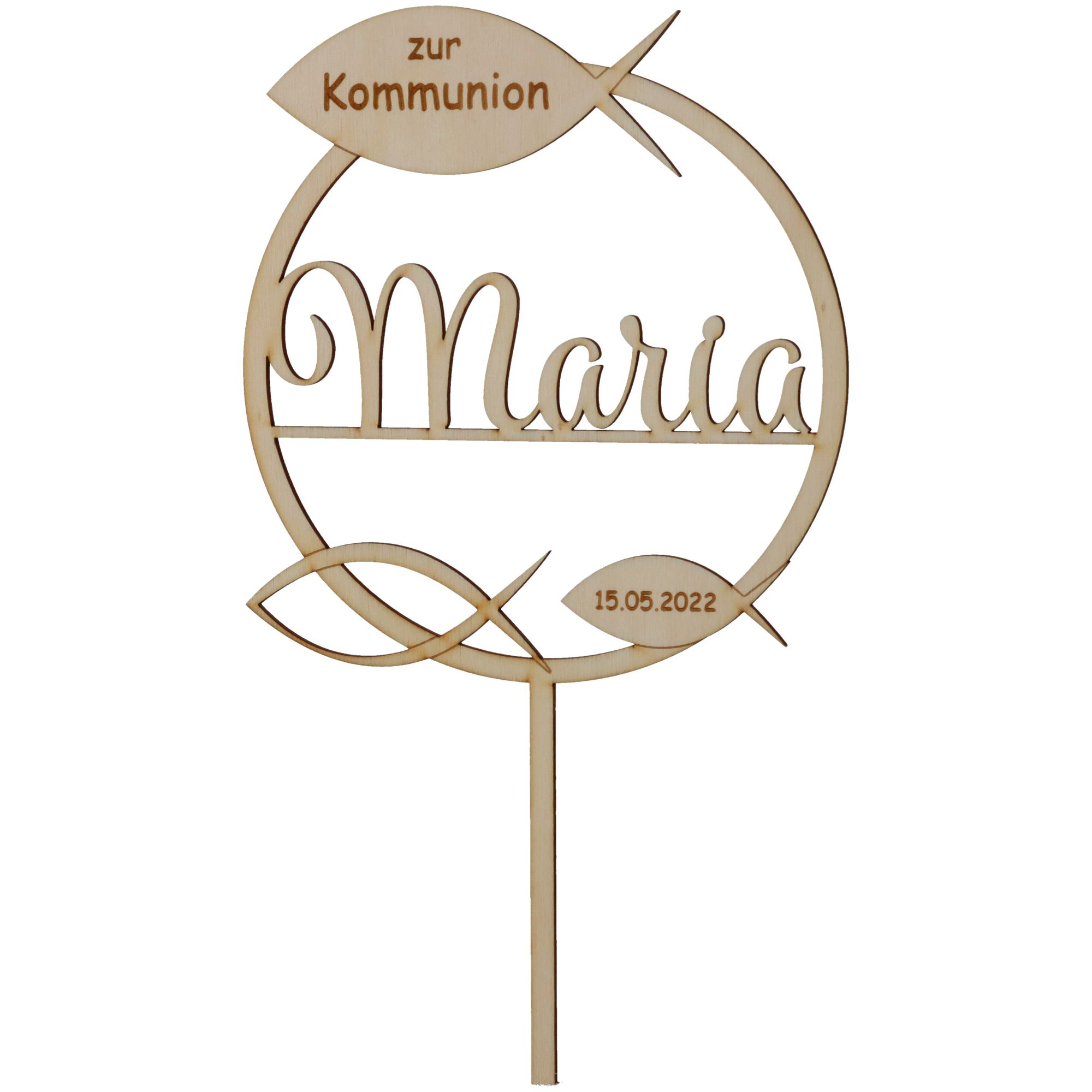 Cake Topper Kommunion "Name & Datum" Holz