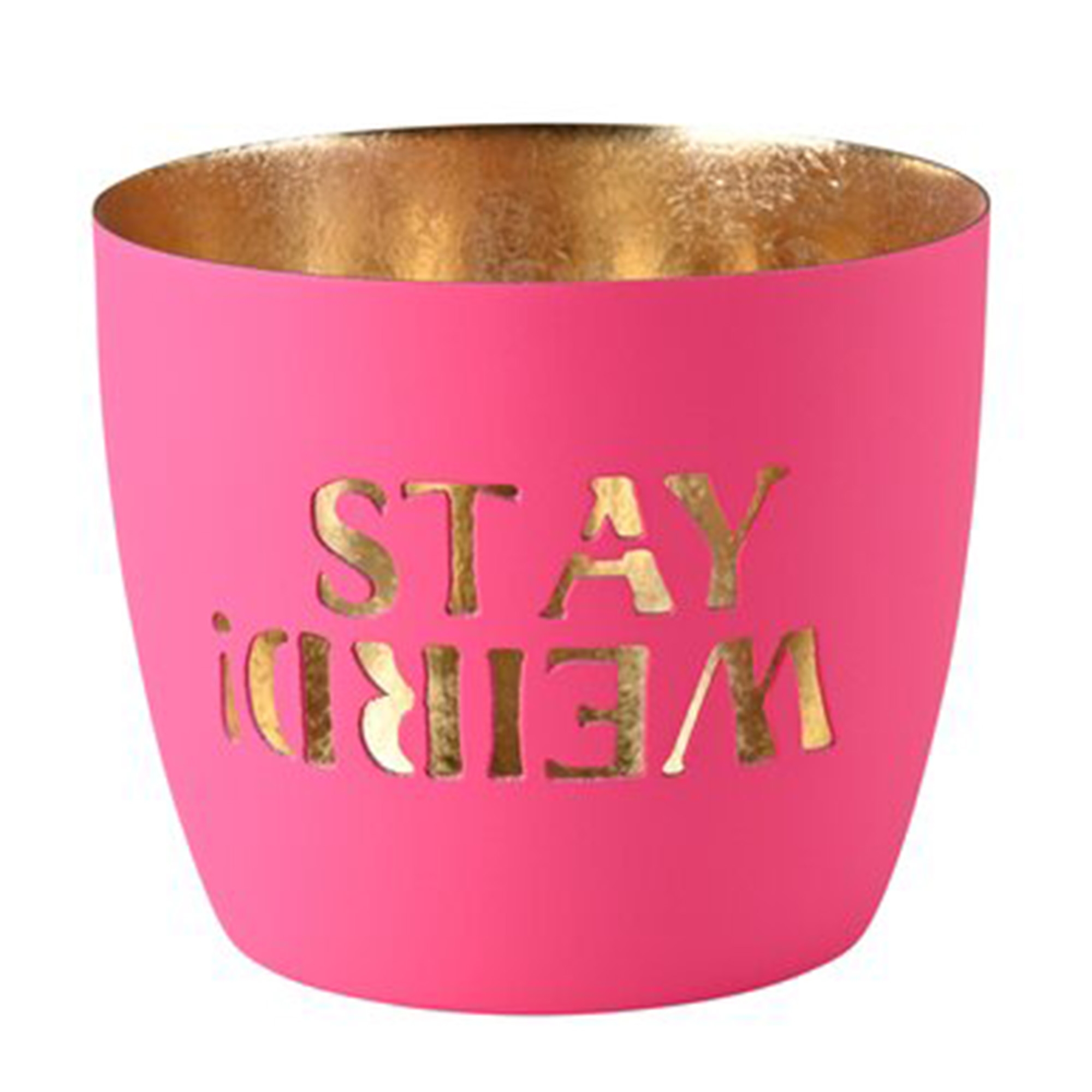 Madras Windlicht "Stay weird!", Hot Pink/Gold - M