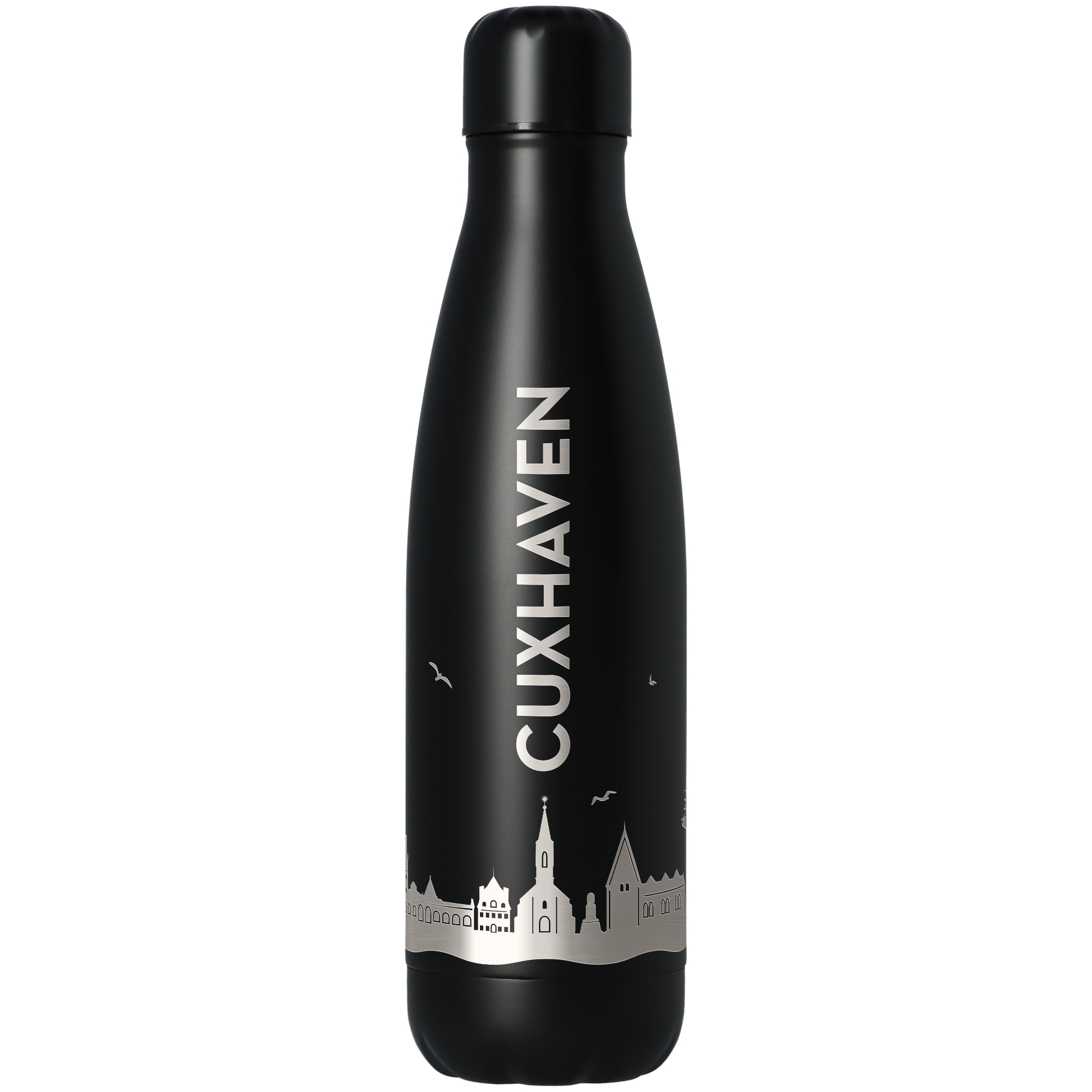 Trinkflasche Skyline Cuxhaven Schwarz 500ml