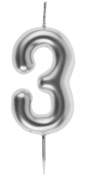 Zahlenkerze "3", Silber