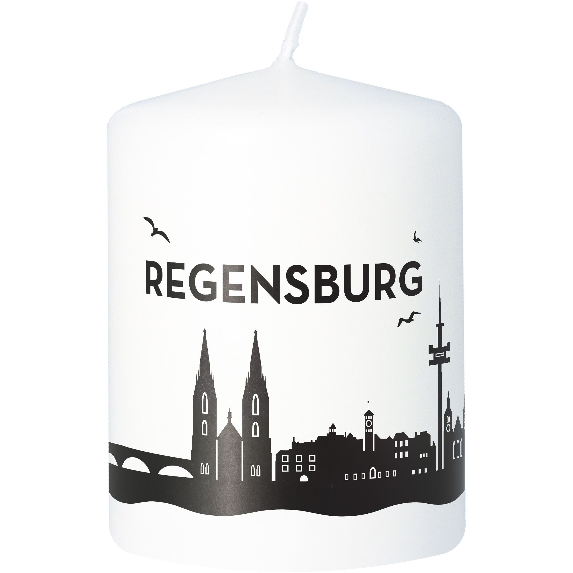 Stumpenkerze Skyline Regensburg Weiß