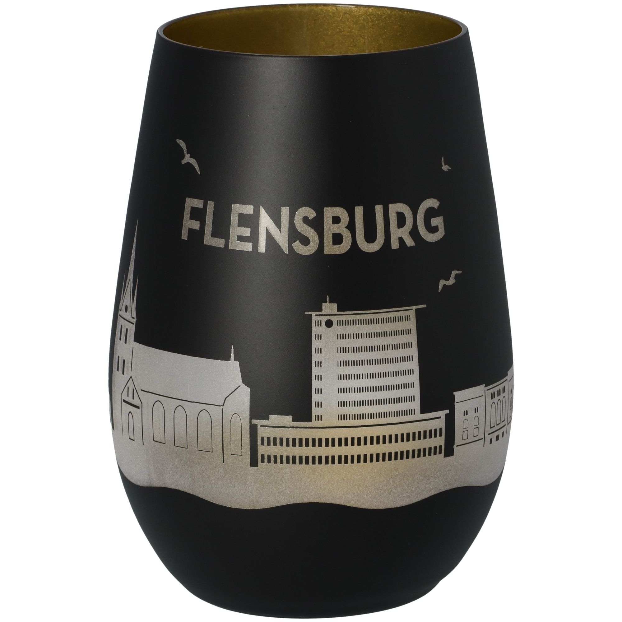 Windlicht Skyline Flensburg Schwarz/Gold