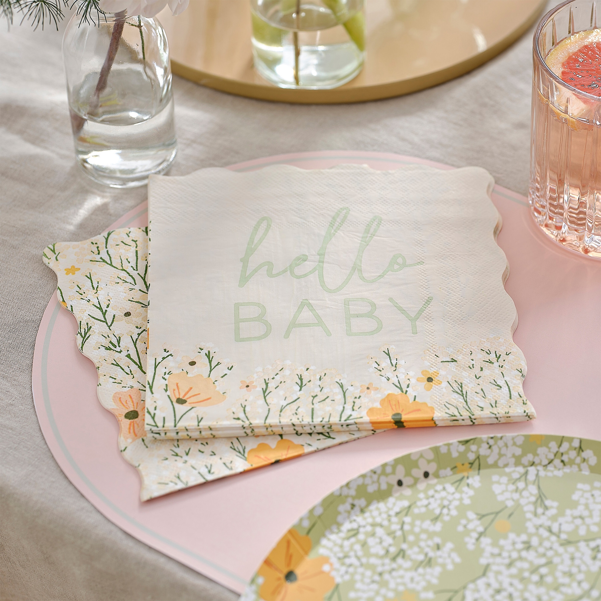 16 Servietten "Hello Baby" Floral