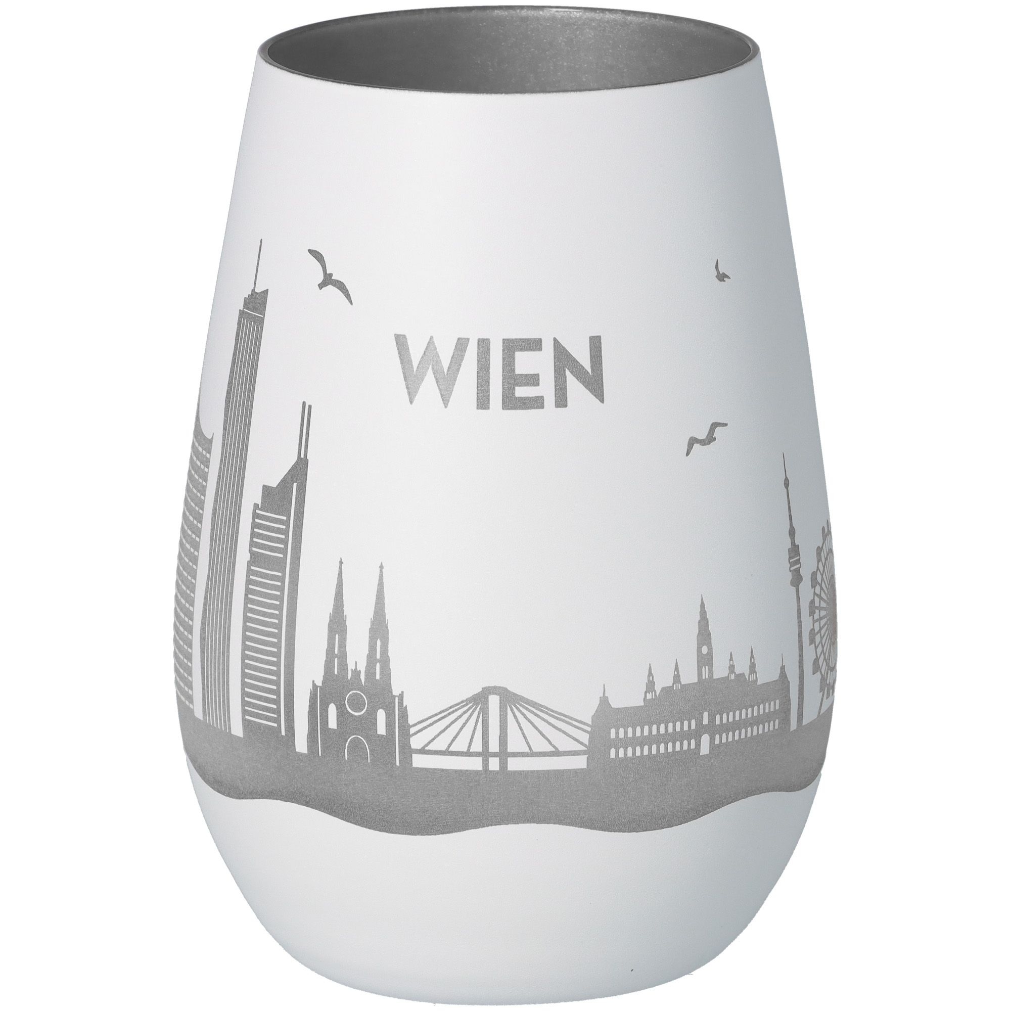 Windlicht Skyline Wien Weiß/Silber