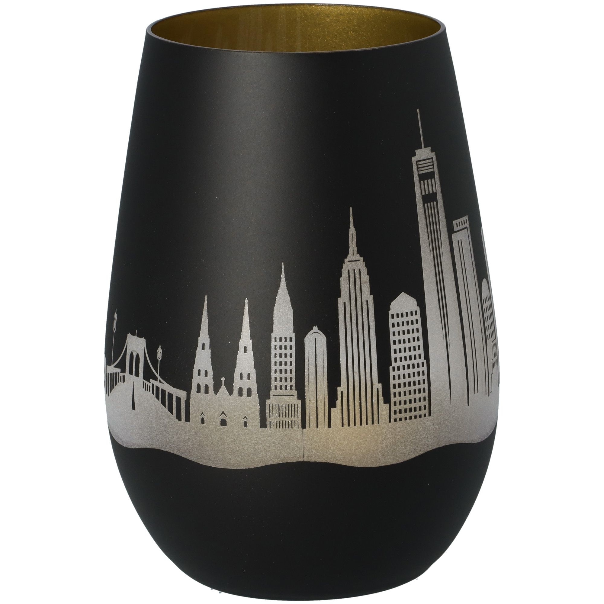 Windlicht Skyline New York Schwarz/Gold