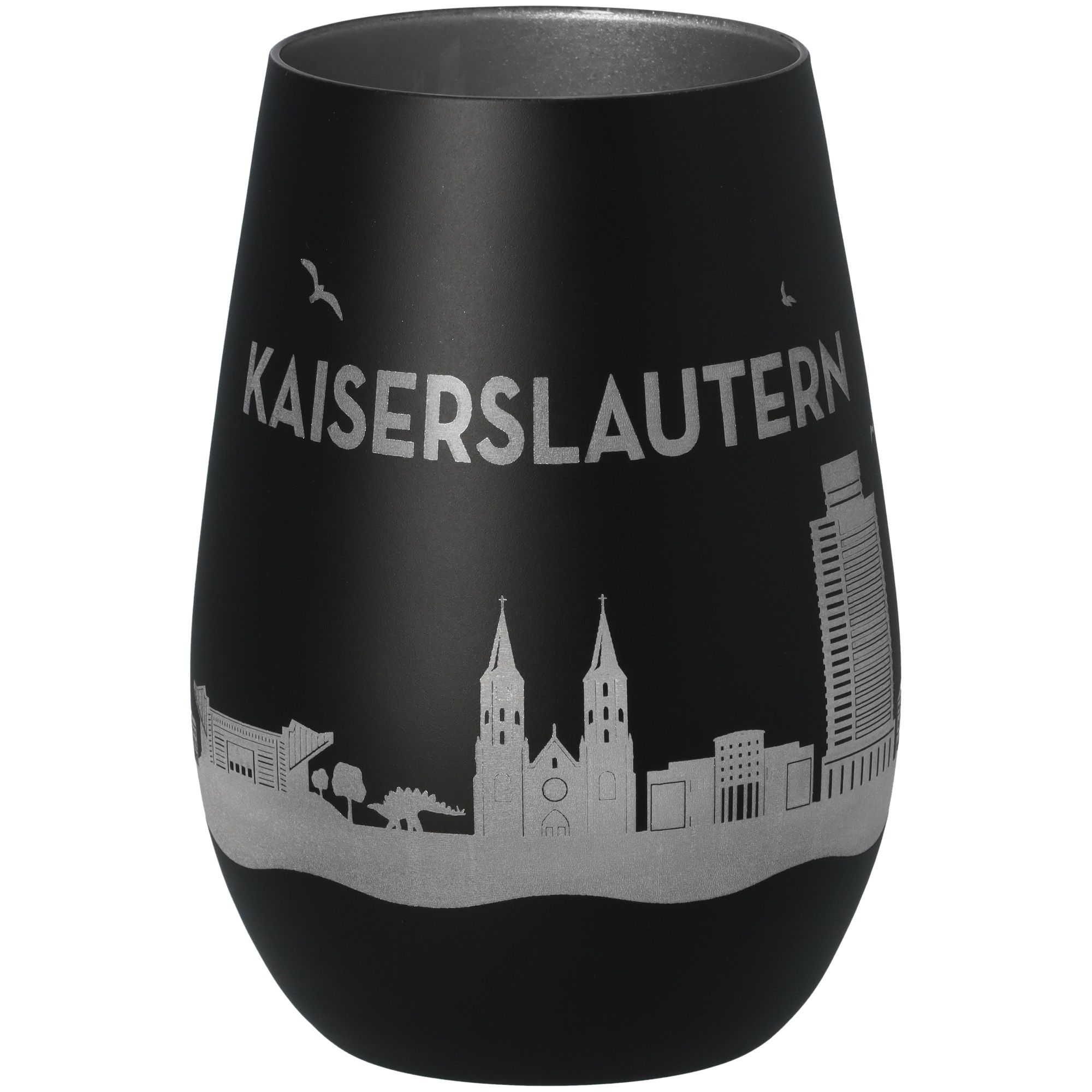 Windlicht Skyline Kaiserslautern Schwarz/Silber