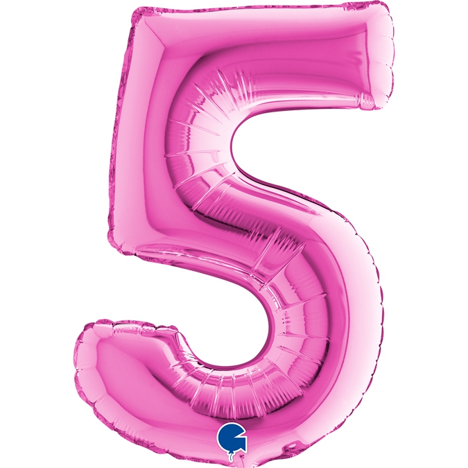 Folienballon Zahl "5" Pink, zur Luftbefüllung, 35 cm