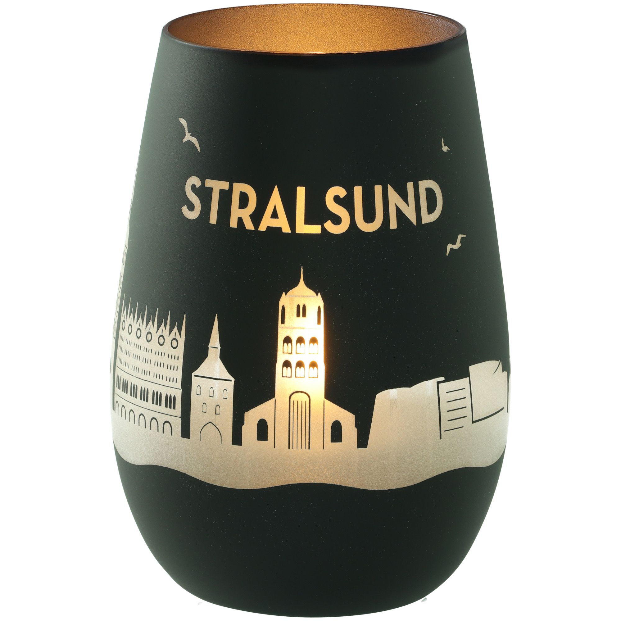 Windlicht Skyline Stralsund Schwarz/Silber