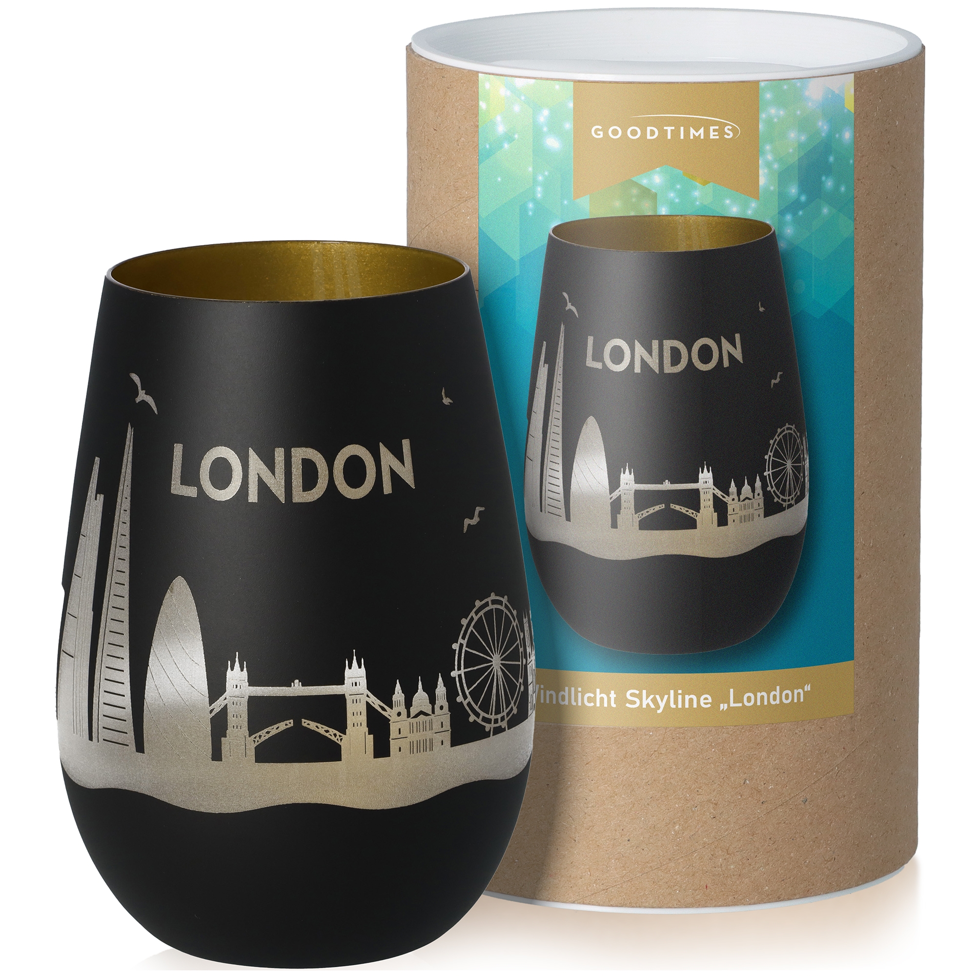 Windlicht Skyline London Schwarz/Gold