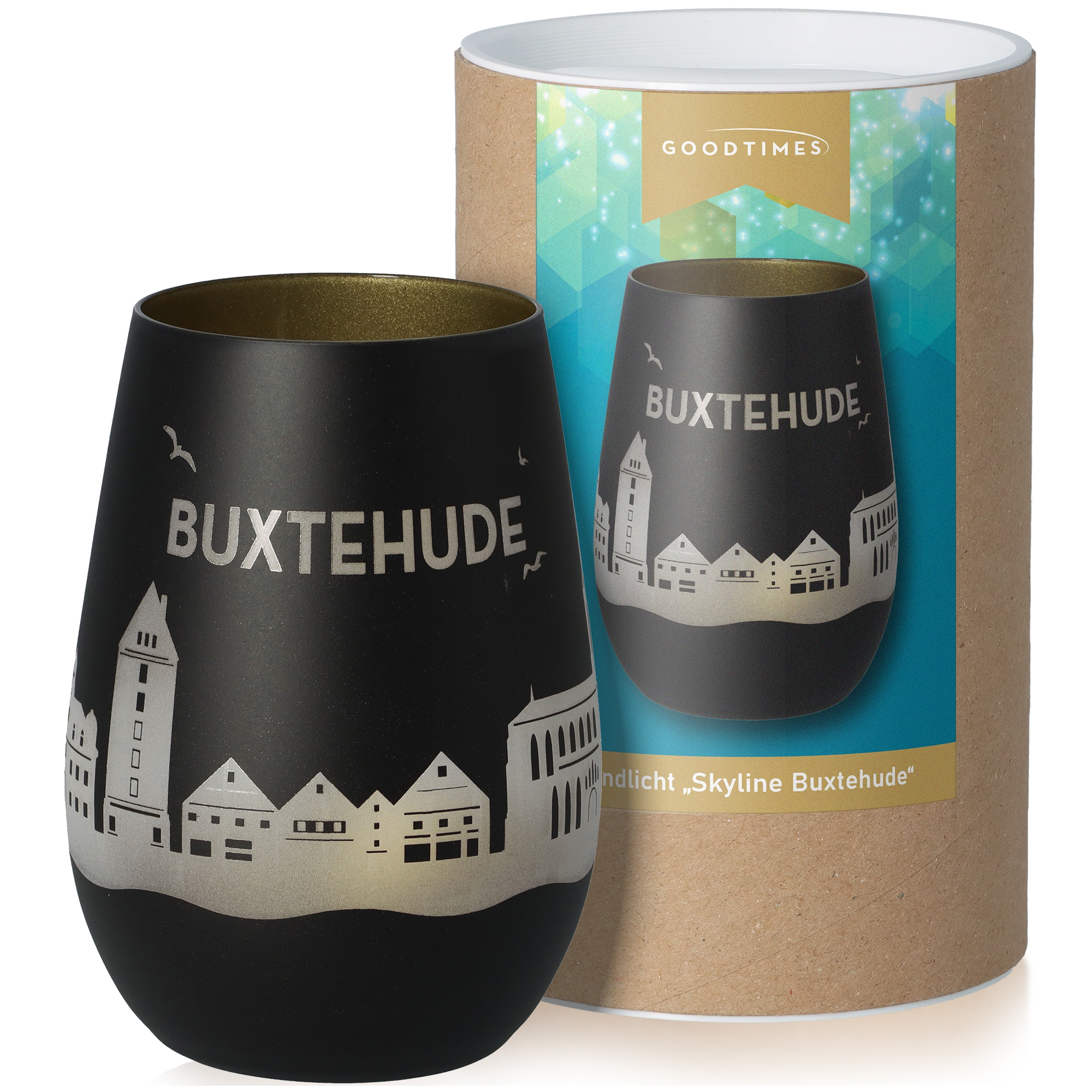 Windlicht Skyline Buxtehude Schwarz/Gold