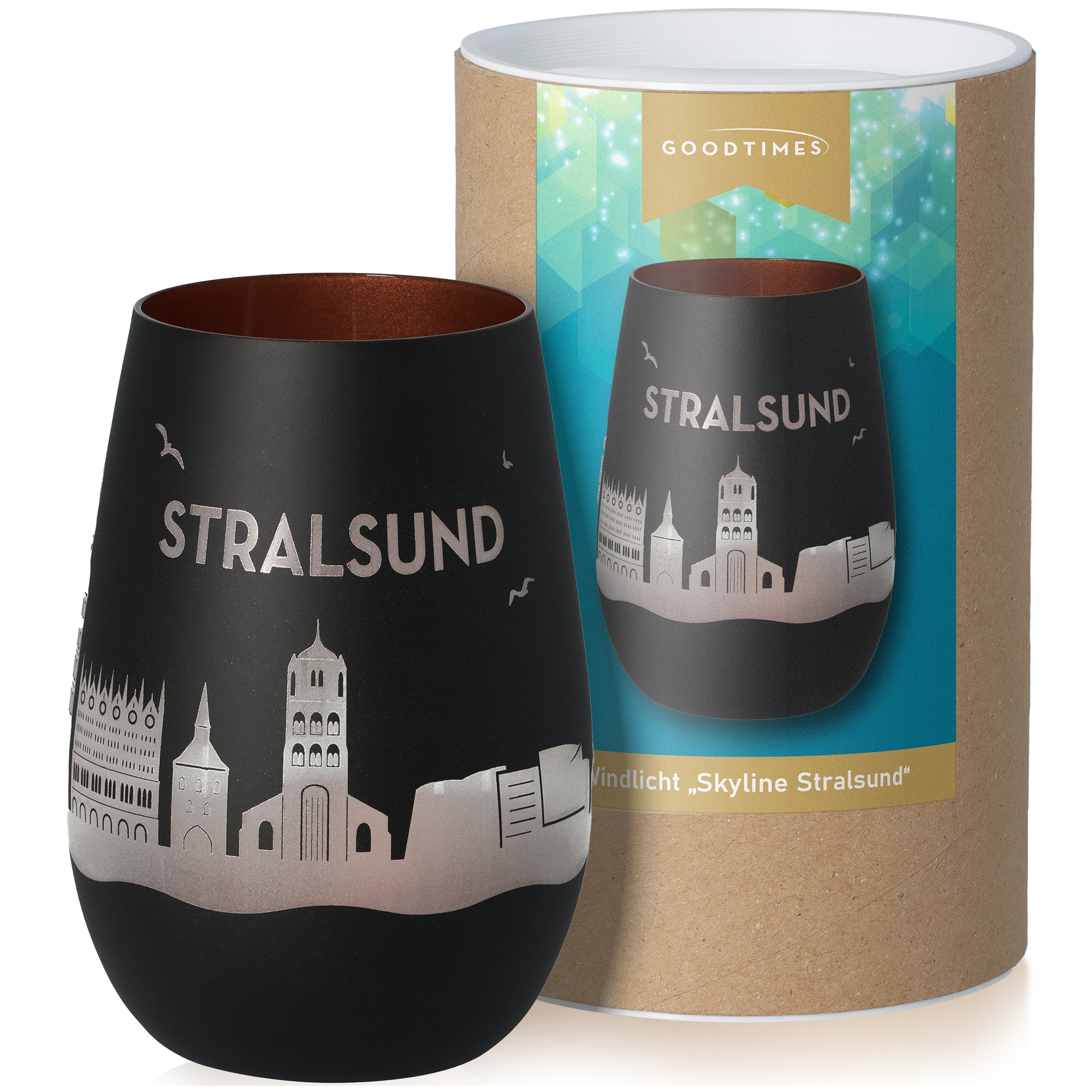 Windlicht Skyline Stralsund Schwarz/Bronze