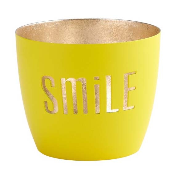 Madras Windlicht "Smile", Neon Gelb/Gold - M