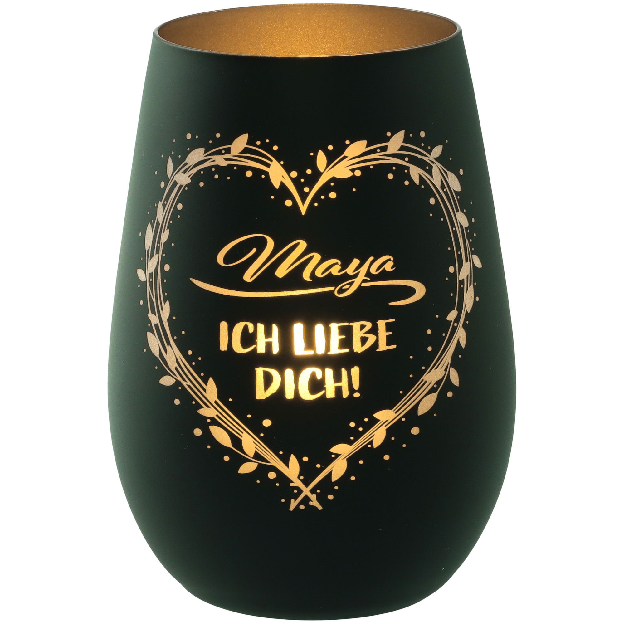 Windlicht Ich liebe dich "Name" Schwarz/Silber